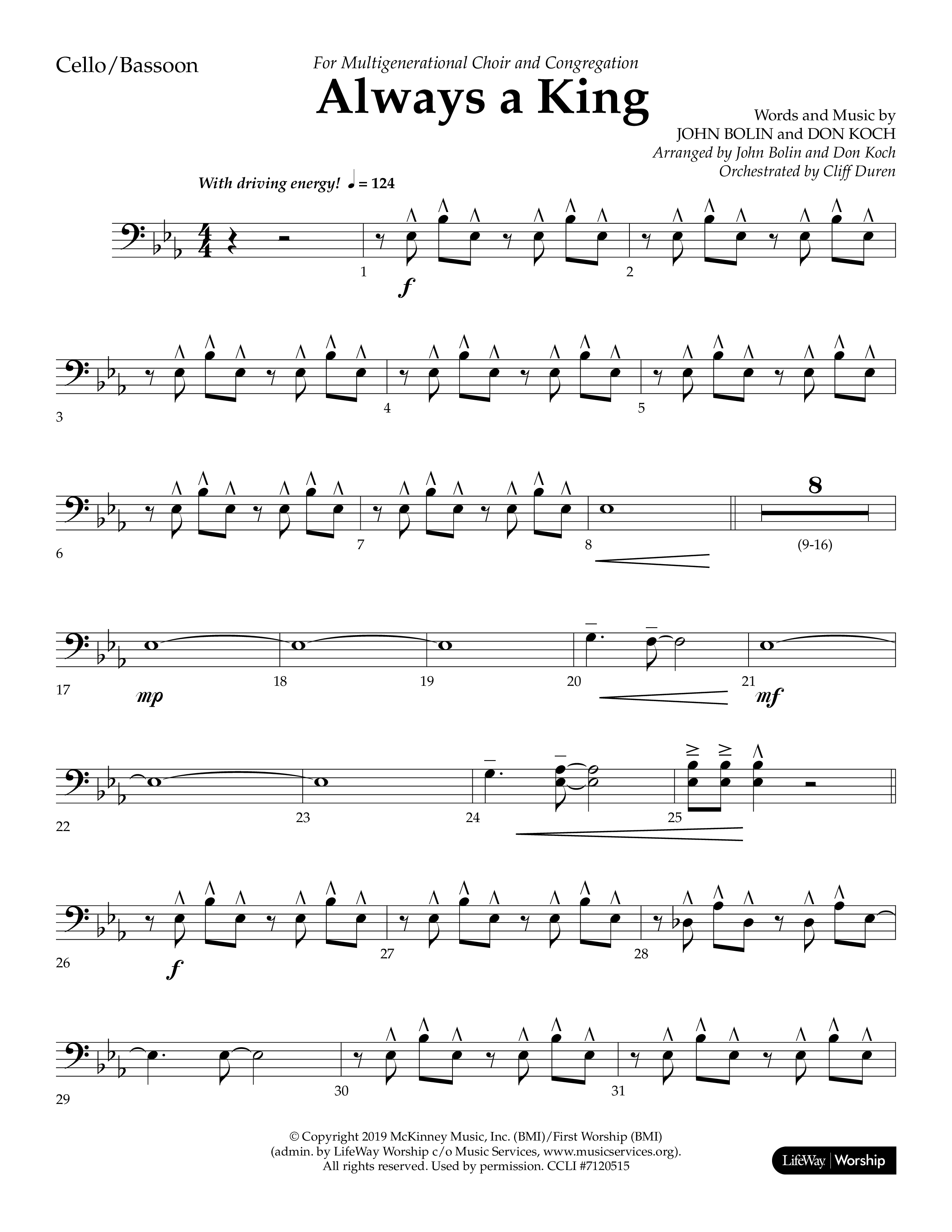 Always A King (Choral Anthem SATB) Cello (Lifeway Choral / Arr. John Bolin / Arr. Don Koch)