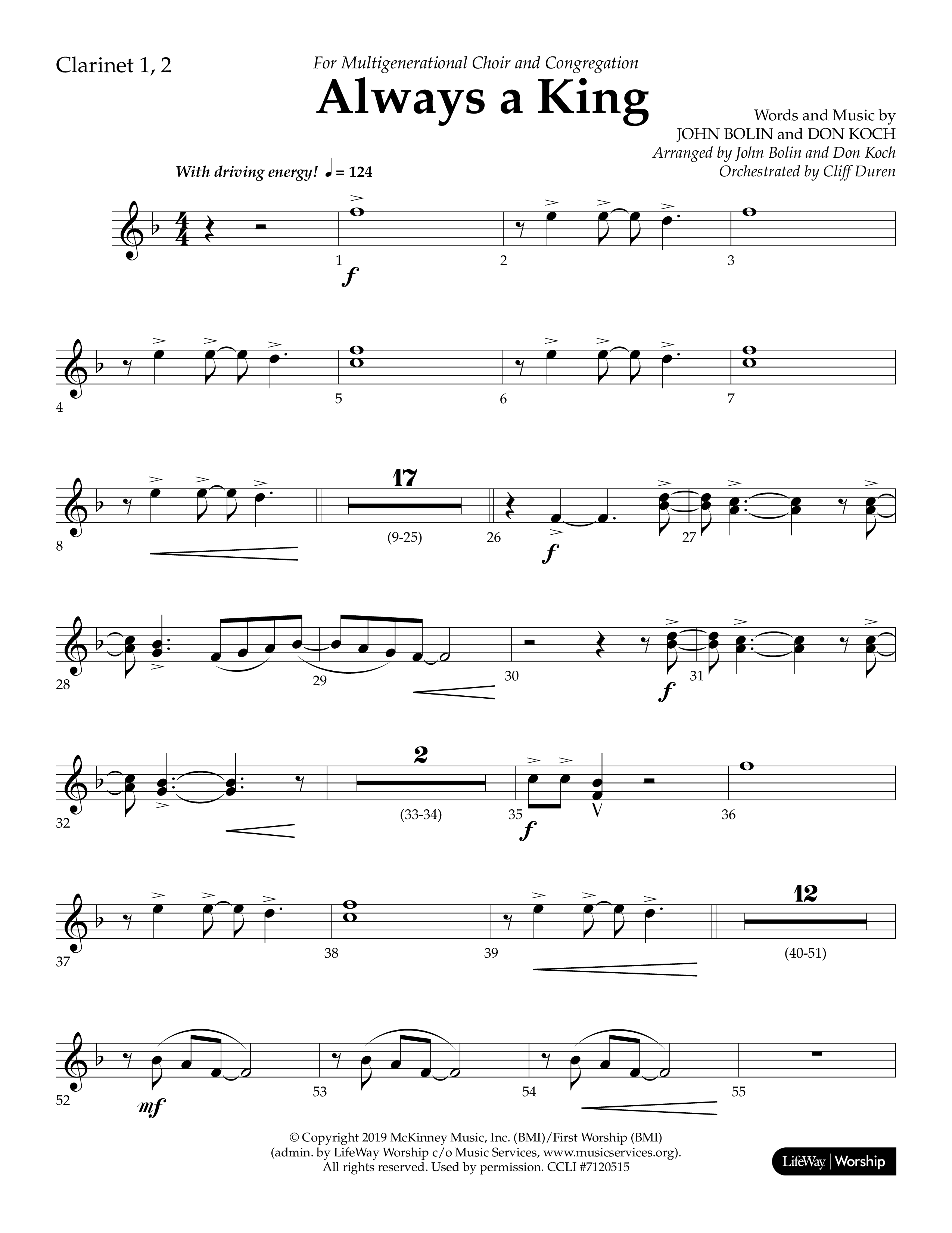 Always A King (Choral Anthem SATB) Clarinet 1/2 (Lifeway Choral / Arr. John Bolin / Arr. Don Koch)