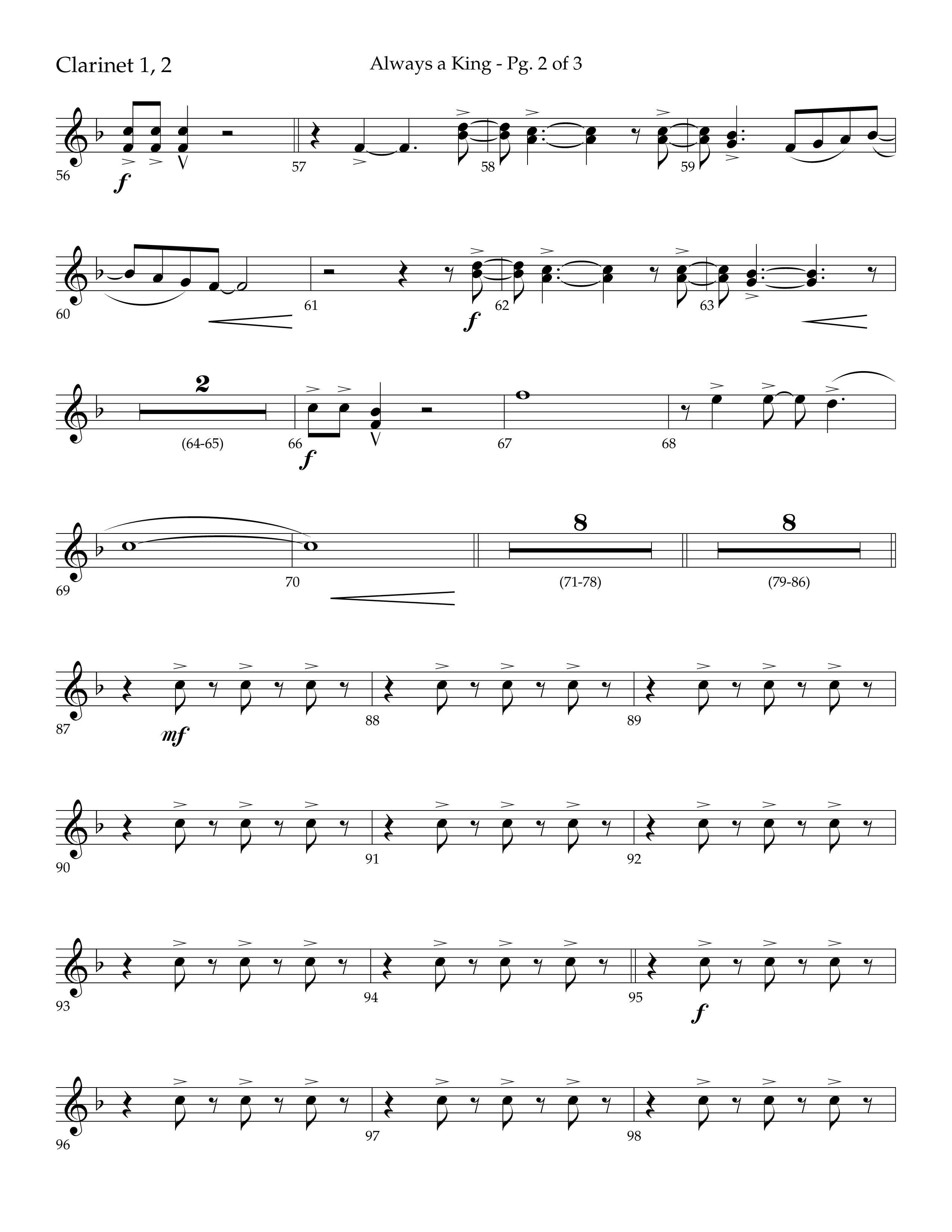 Always A King (Choral Anthem SATB) Clarinet 1/2 (Lifeway Choral / Arr. John Bolin / Arr. Don Koch)