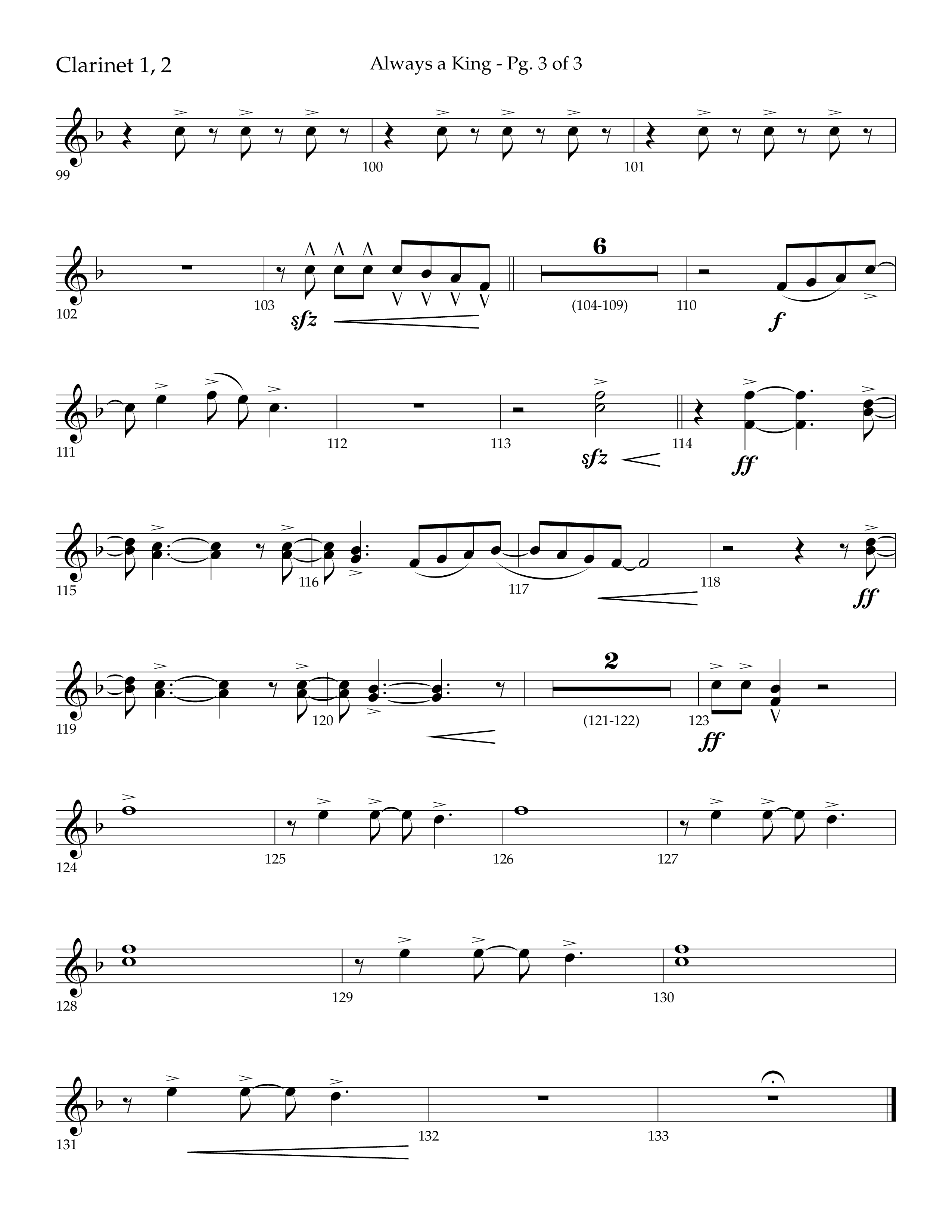 Always A King (Choral Anthem SATB) Clarinet 1/2 (Lifeway Choral / Arr. John Bolin / Arr. Don Koch)