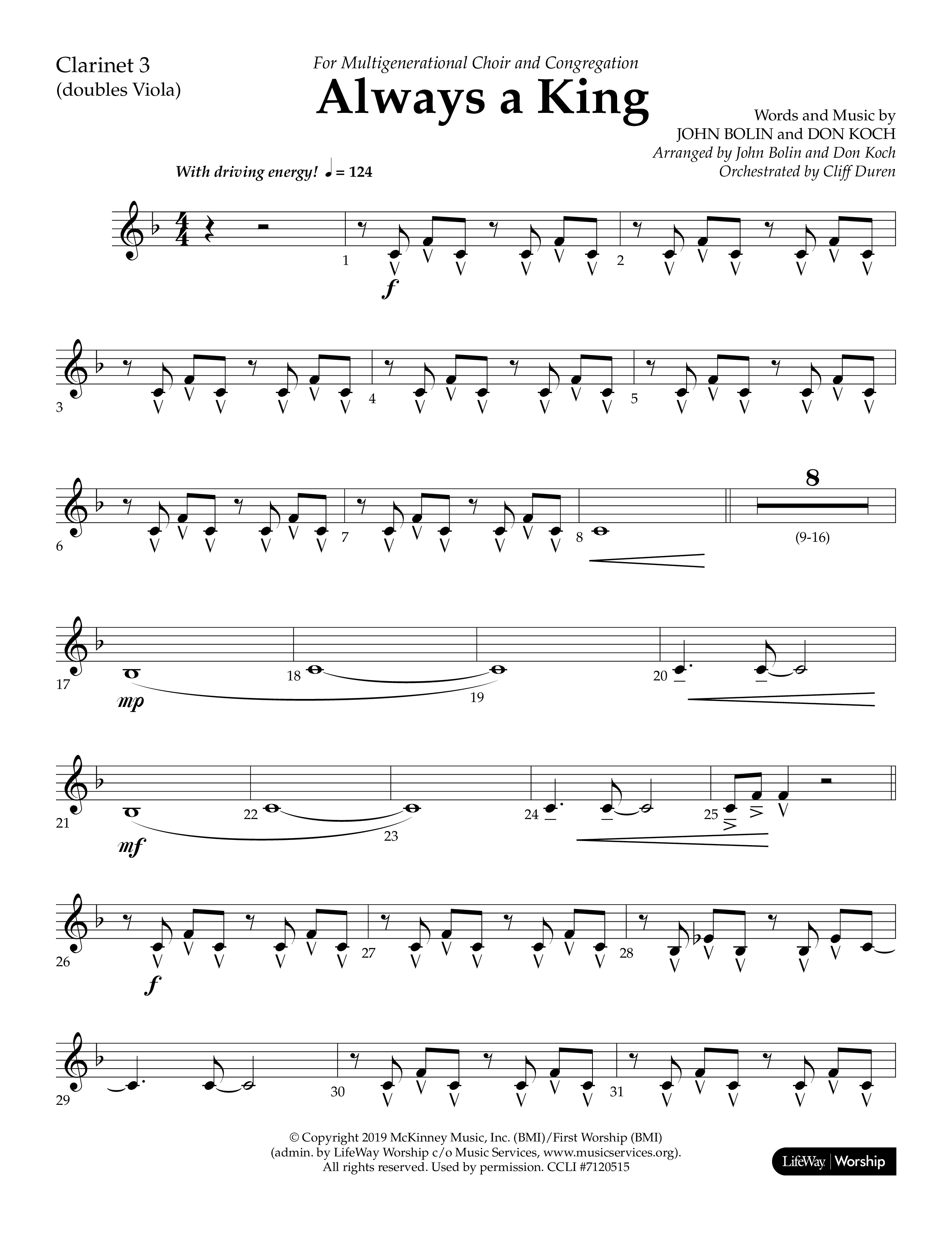 Always A King (Choral Anthem SATB) Clarinet 3 (Lifeway Choral / Arr. John Bolin / Arr. Don Koch)
