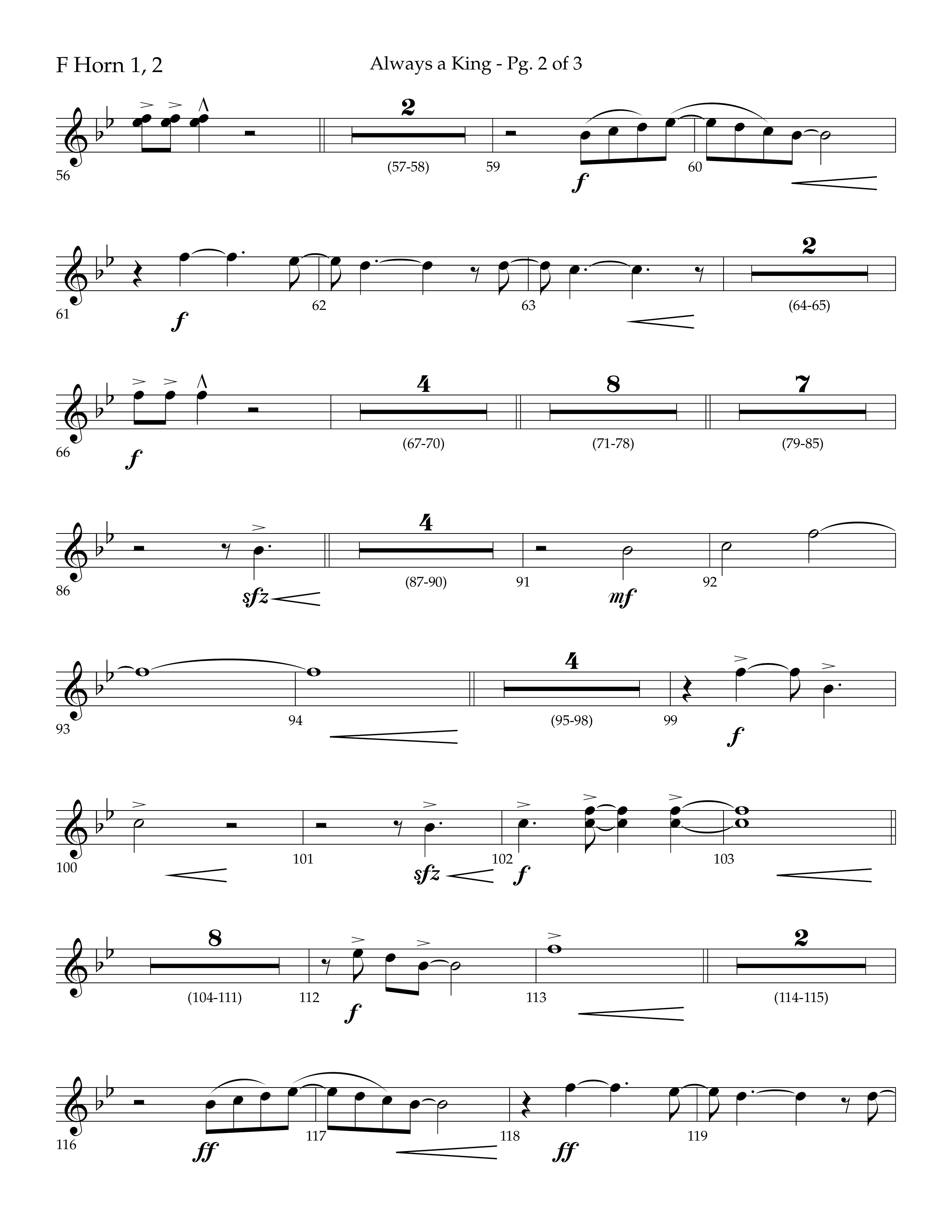 Always A King (Choral Anthem SATB) French Horn 1/2 (Lifeway Choral / Arr. John Bolin / Arr. Don Koch)