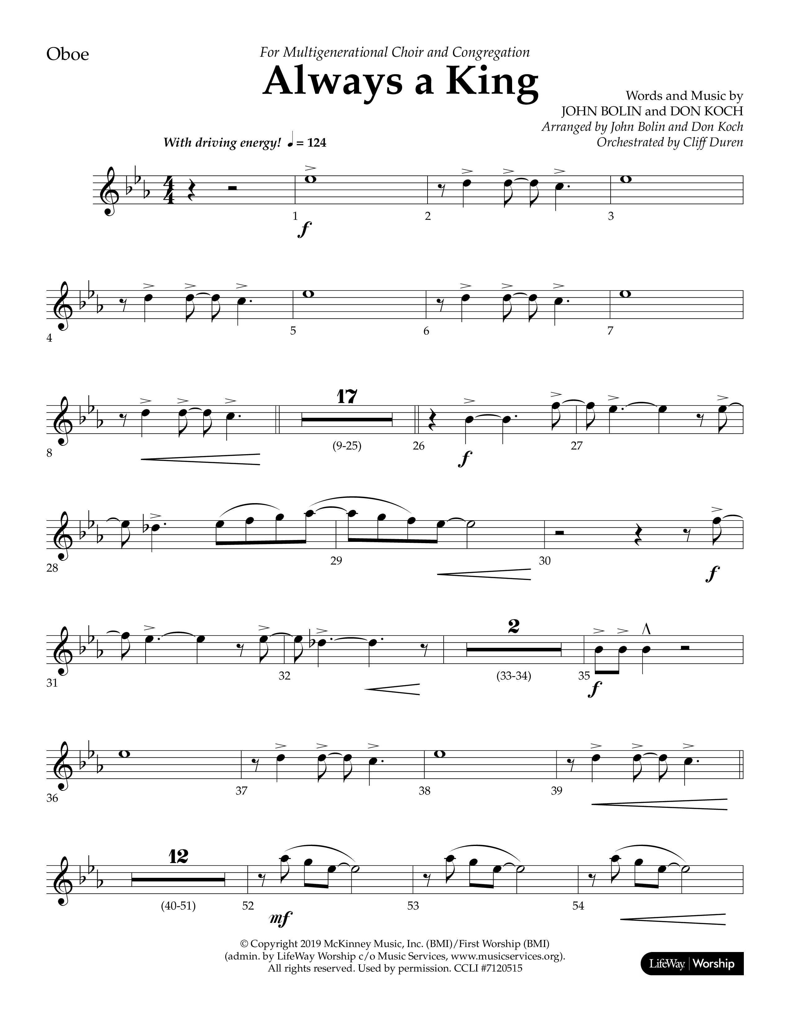 Always A King (Choral Anthem SATB) Oboe (Lifeway Choral / Arr. John Bolin / Arr. Don Koch)