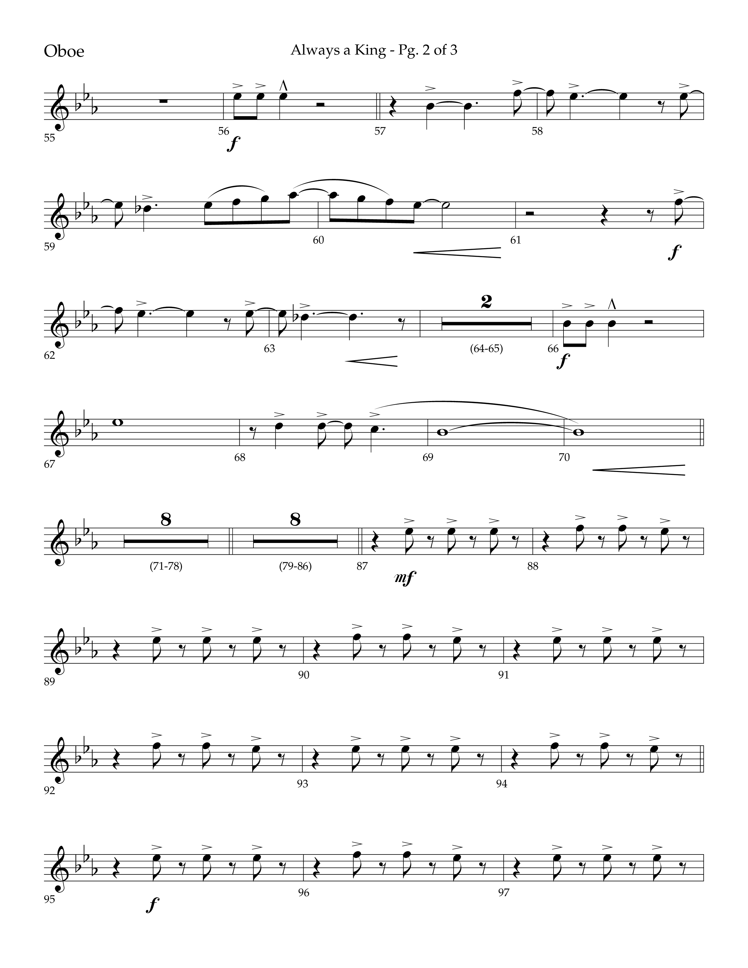Always A King (Choral Anthem SATB) Oboe (Lifeway Choral / Arr. John Bolin / Arr. Don Koch)