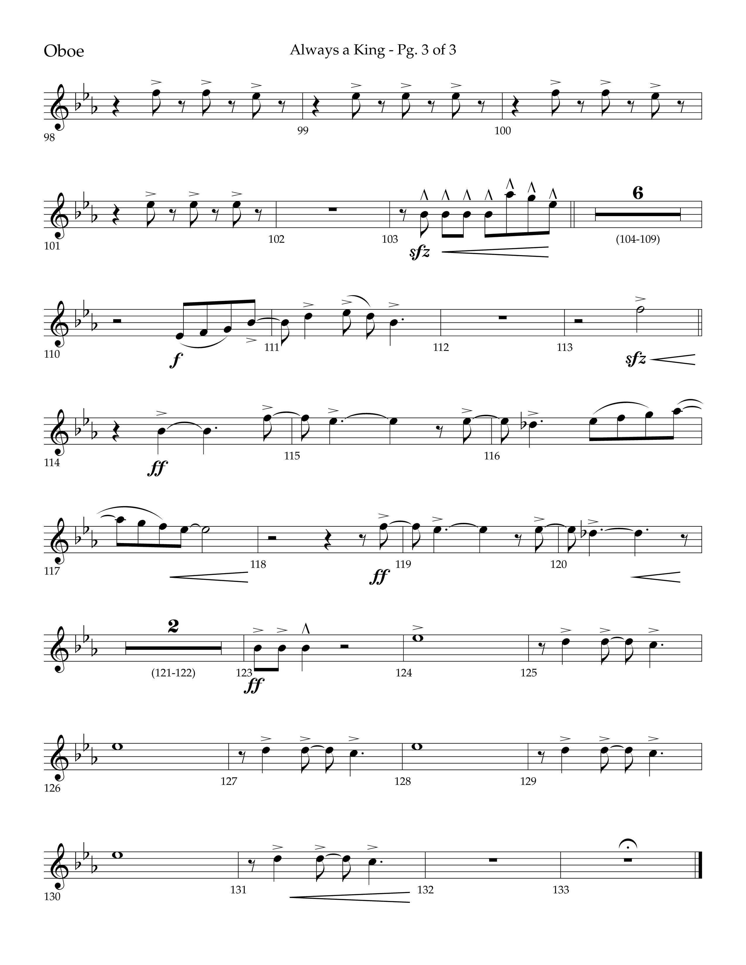 Always A King (Choral Anthem SATB) Oboe (Lifeway Choral / Arr. John Bolin / Arr. Don Koch)