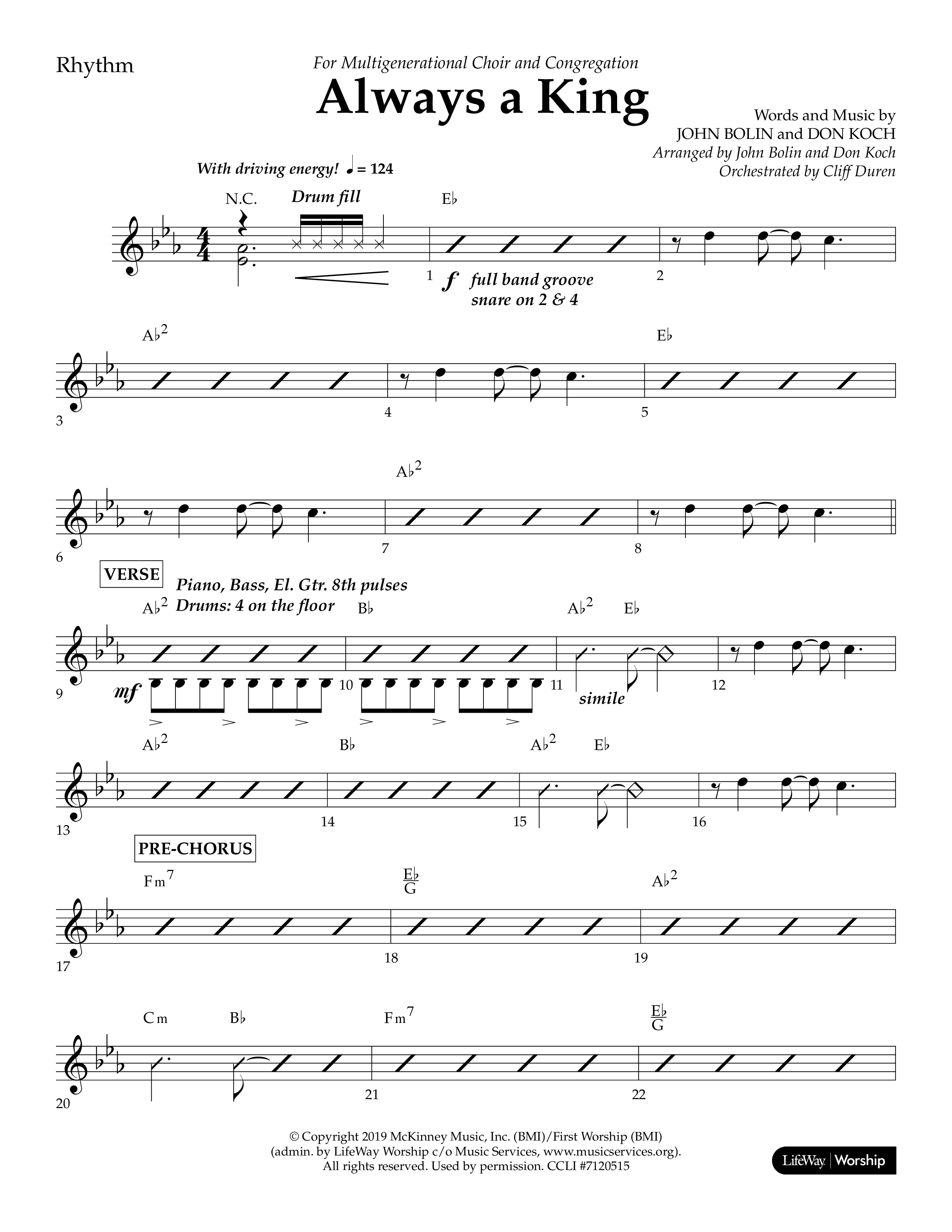 Always A King (Choral Anthem SATB) Rhythm Chart (Lifeway Choral / Arr. John Bolin / Arr. Don Koch)