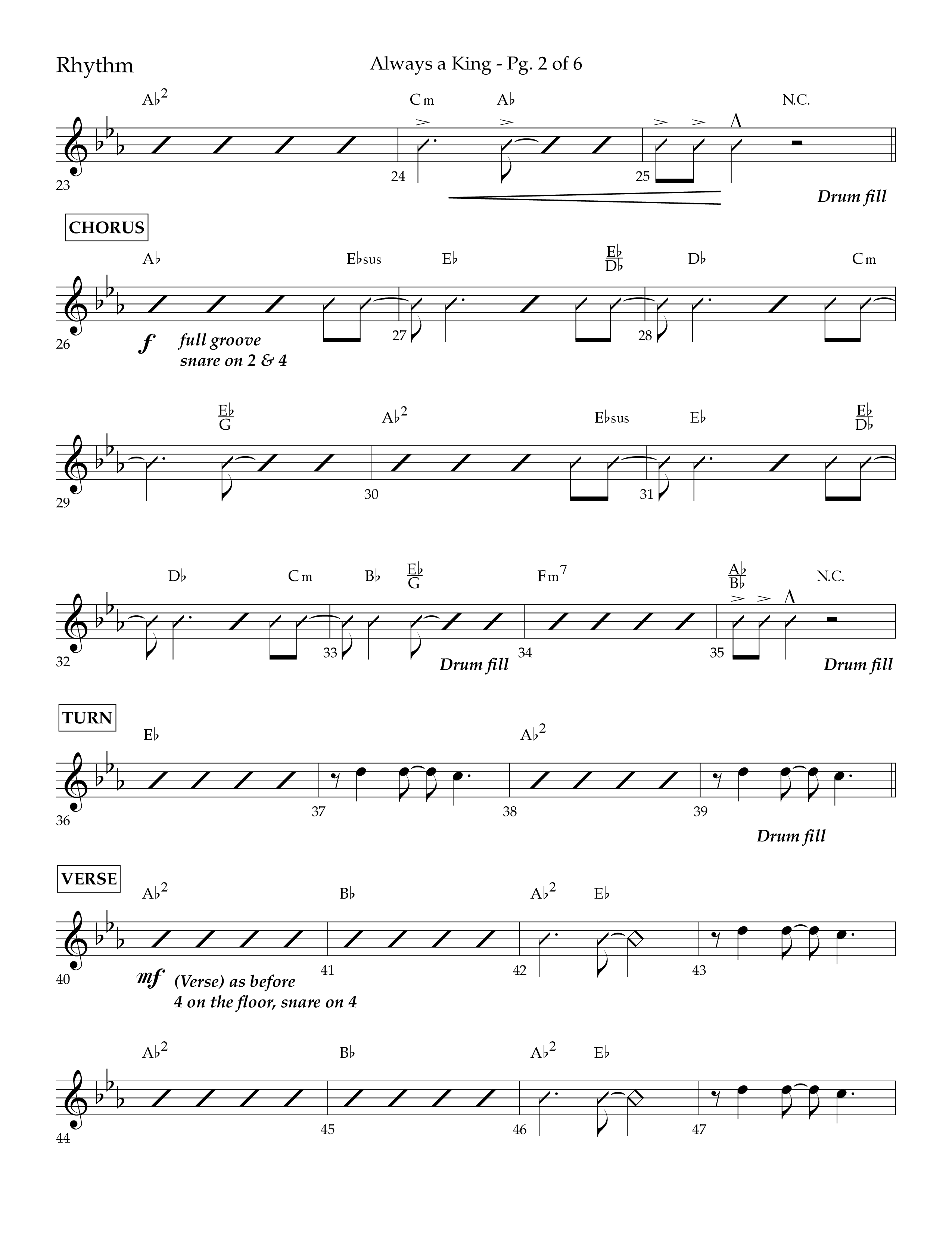 Always A King (Choral Anthem SATB) Rhythm Chart (Lifeway Choral / Arr. John Bolin / Arr. Don Koch)