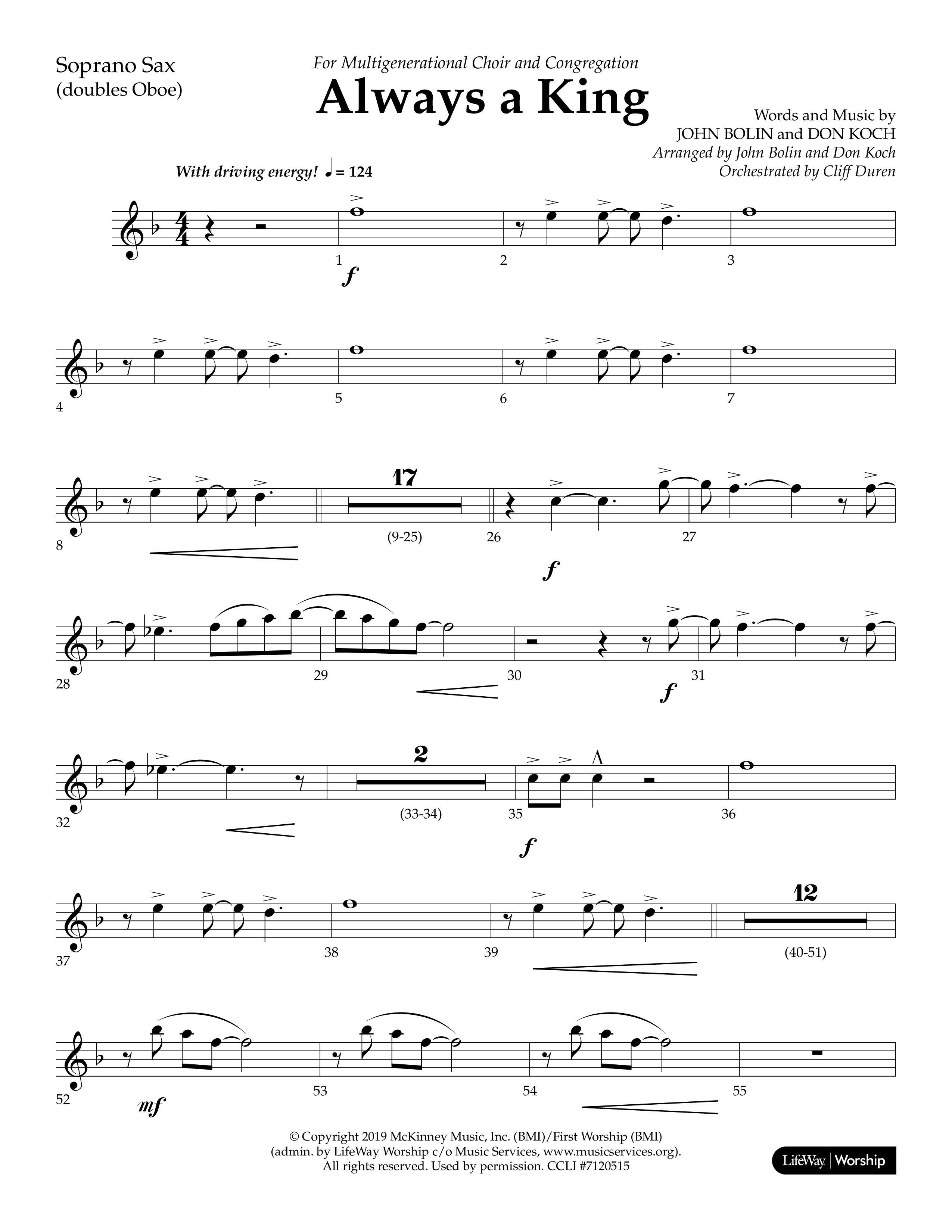Always A King (Choral Anthem SATB) Soprano Sax (Lifeway Choral / Arr. John Bolin / Arr. Don Koch)