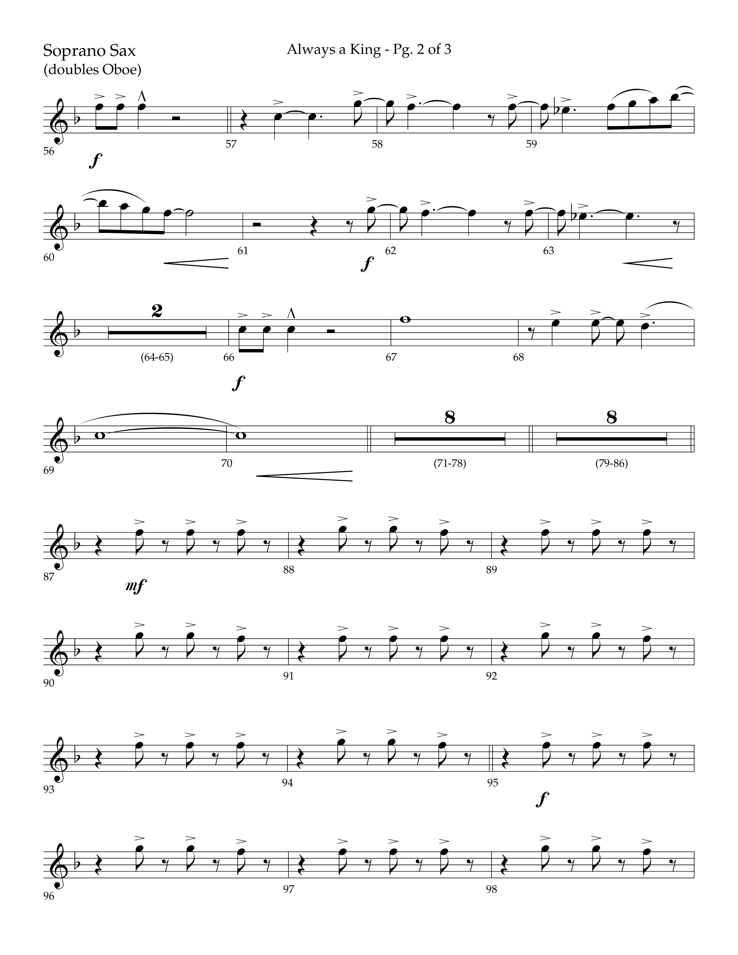 Always A King (Choral Anthem SATB) Soprano Sax (Lifeway Choral / Arr. John Bolin / Arr. Don Koch)