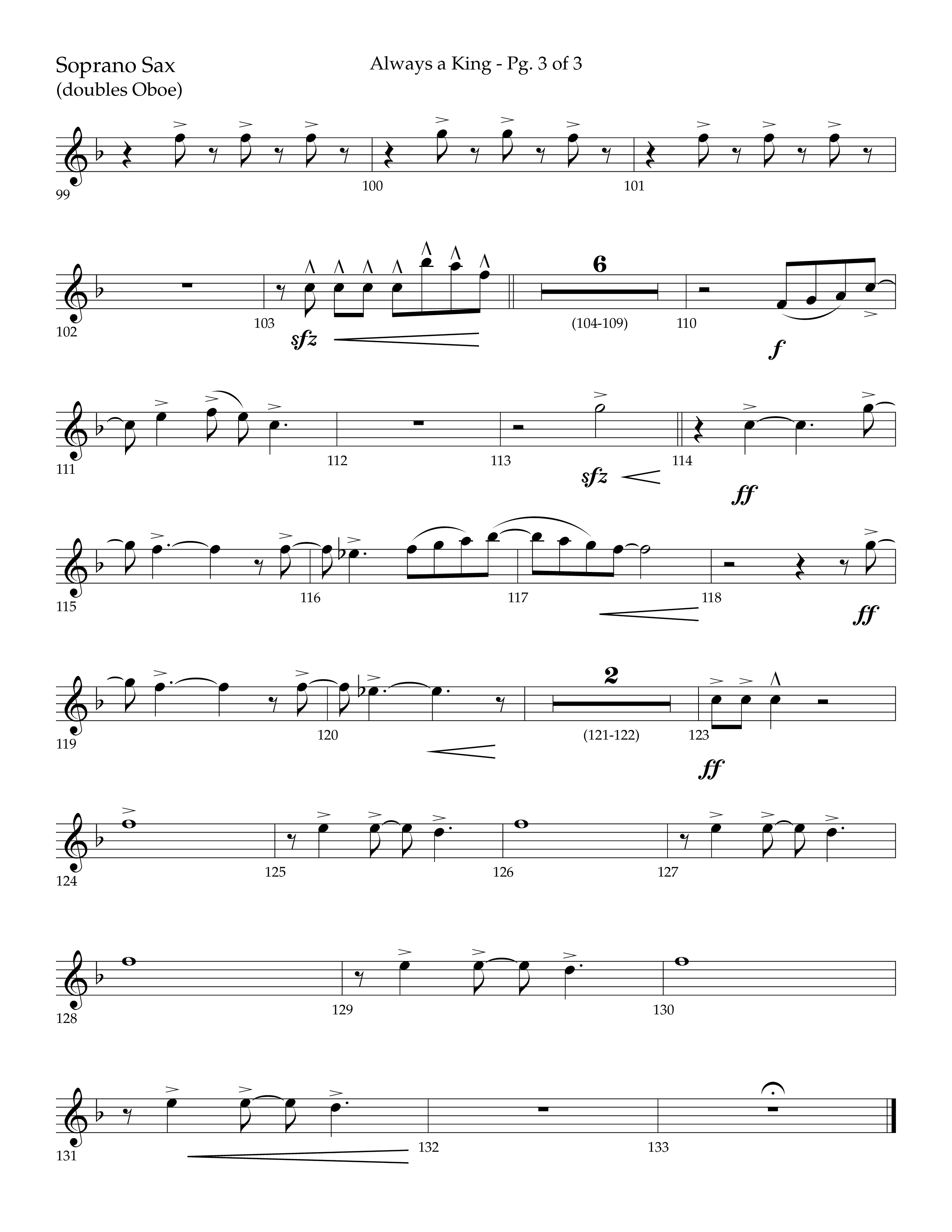 Always A King (Choral Anthem SATB) Soprano Sax (Lifeway Choral / Arr. John Bolin / Arr. Don Koch)