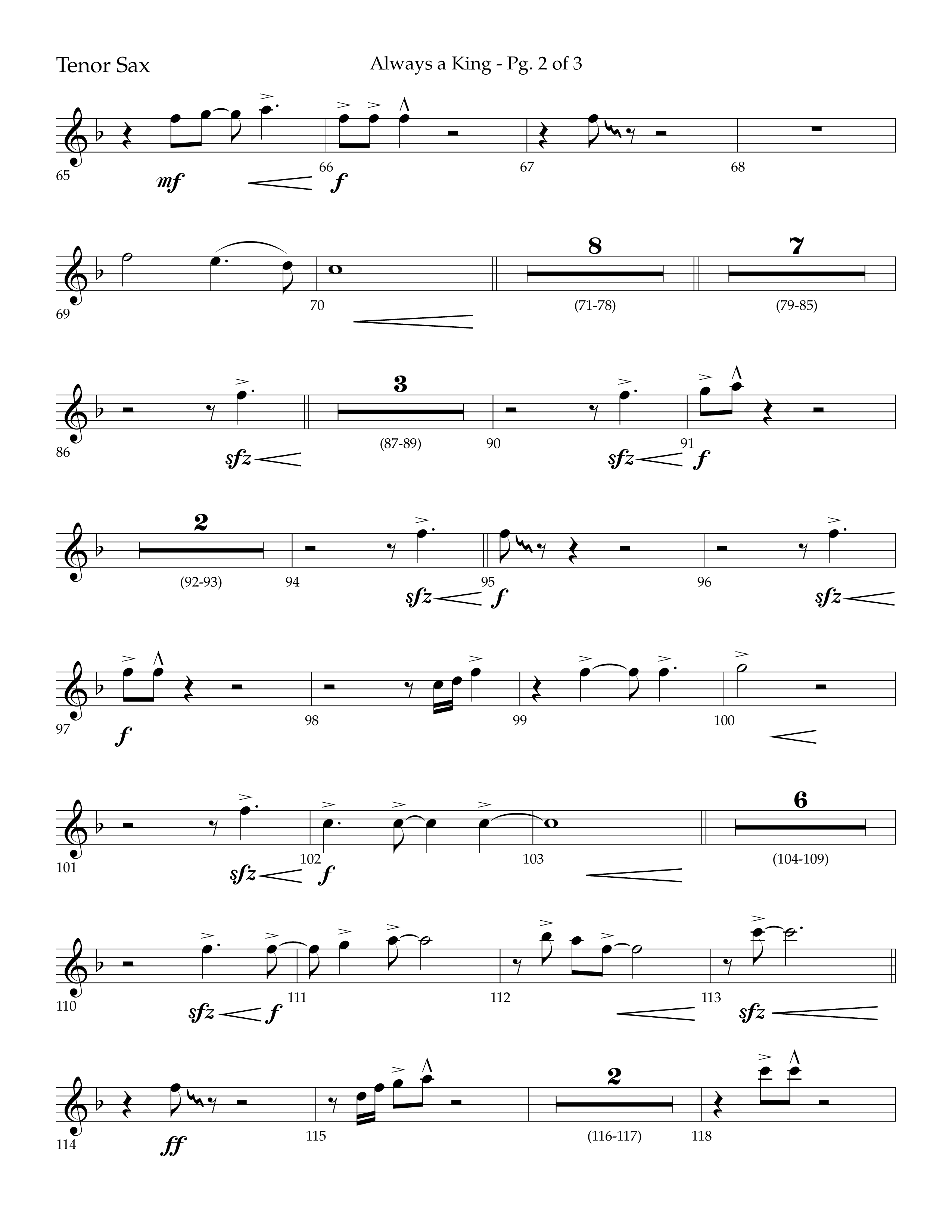 Always A King (Choral Anthem SATB) Tenor Sax 1 (Lifeway Choral / Arr. John Bolin / Arr. Don Koch)
