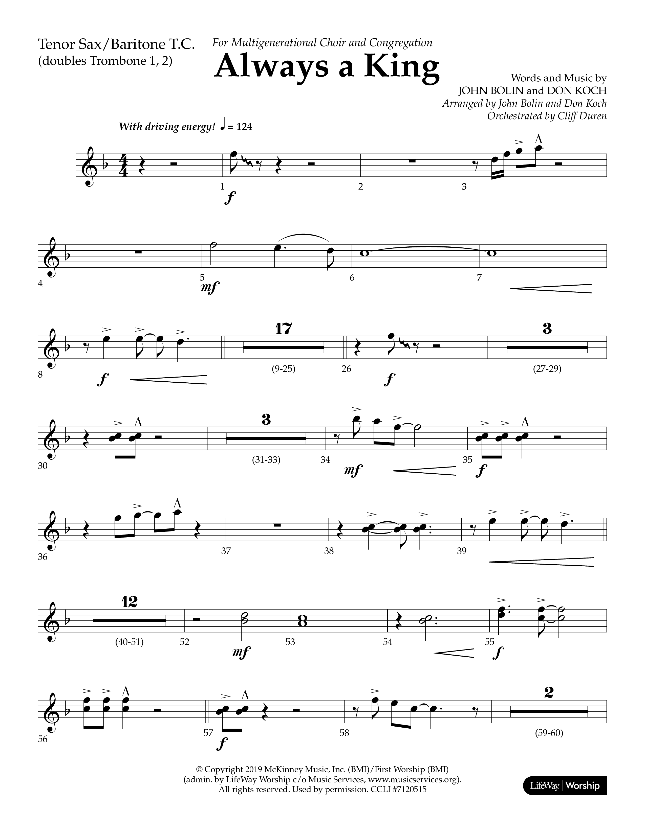 Always A King (Choral Anthem SATB) Tenor Sax/Baritone T.C. (Lifeway Choral / Arr. John Bolin / Arr. Don Koch)