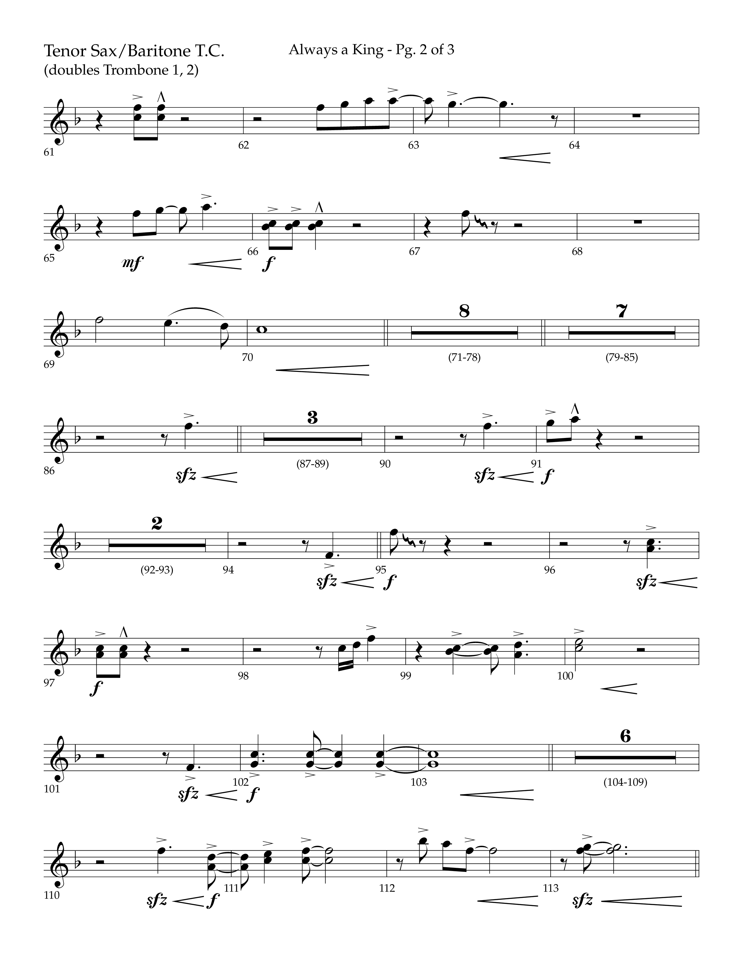 Always A King (Choral Anthem SATB) Tenor Sax/Baritone T.C. (Lifeway Choral / Arr. John Bolin / Arr. Don Koch)