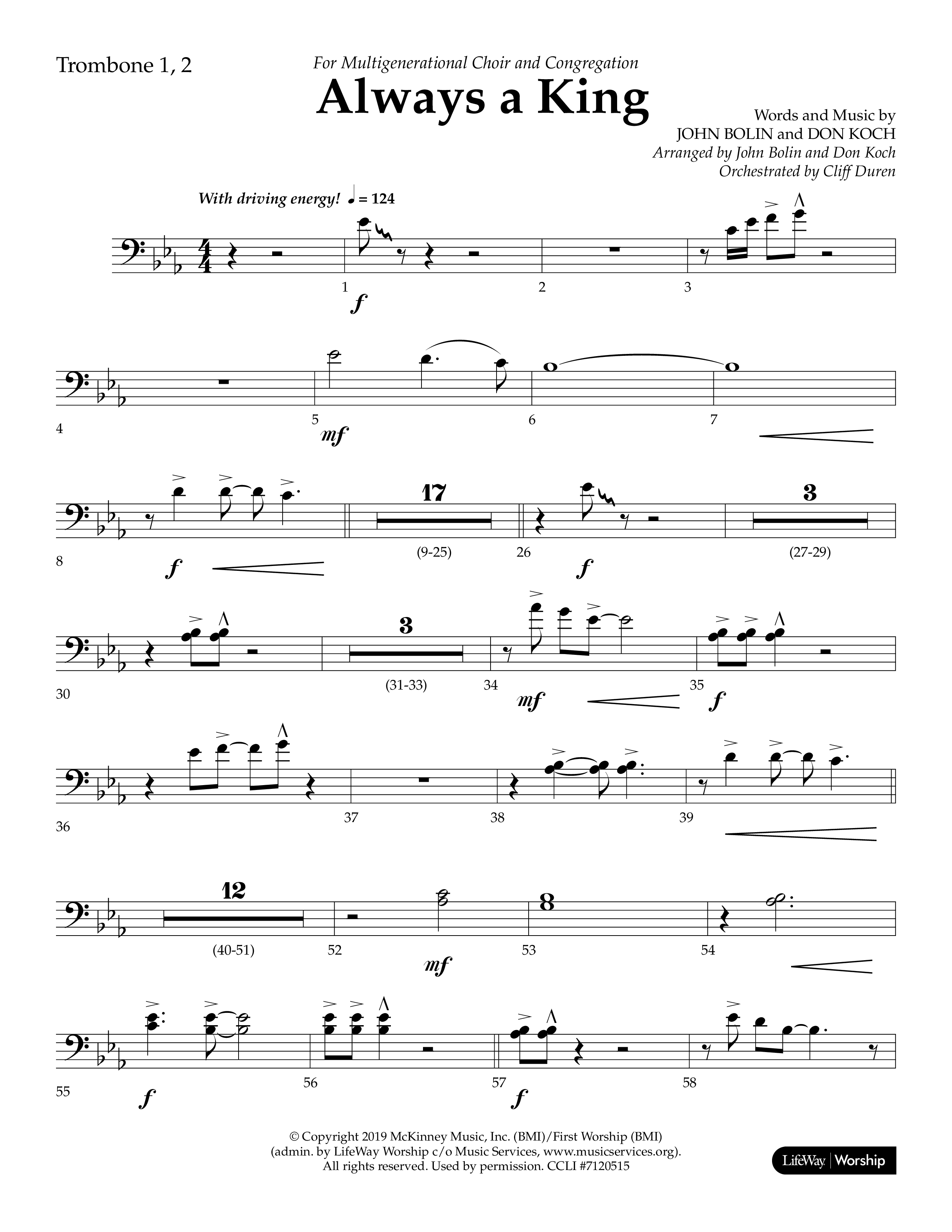 Always A King (Choral Anthem SATB) Trombone 1/2 (Lifeway Choral / Arr. John Bolin / Arr. Don Koch)