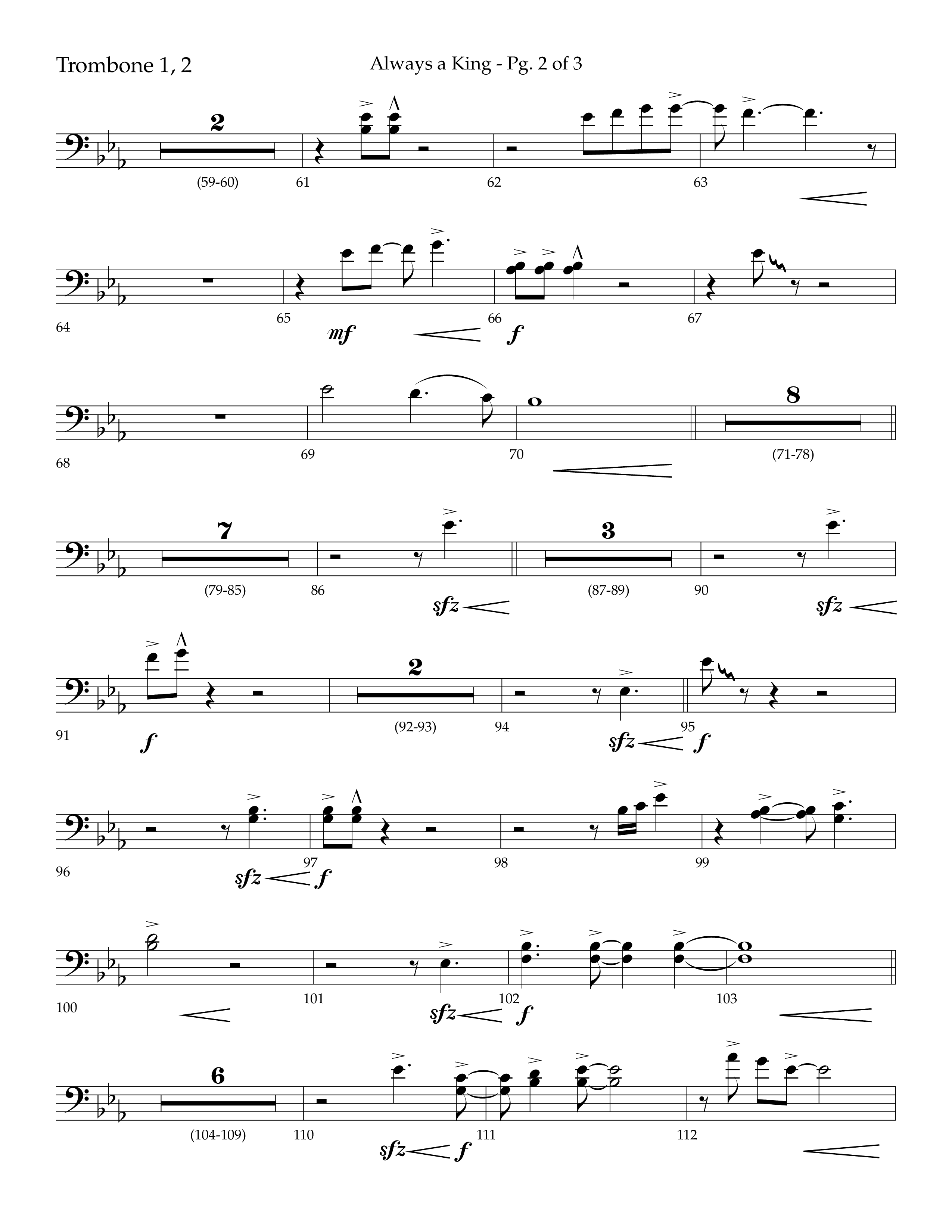 Always A King (Choral Anthem SATB) Trombone 1/2 (Lifeway Choral / Arr. John Bolin / Arr. Don Koch)