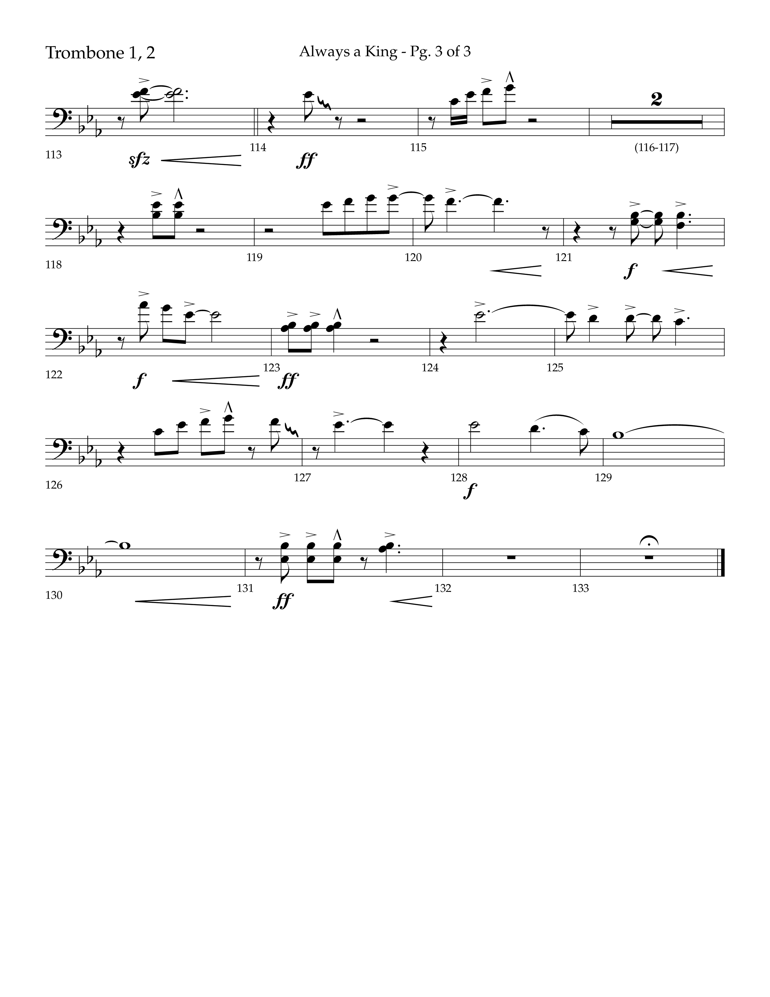 Always A King (Choral Anthem SATB) Trombone 1/2 (Lifeway Choral / Arr. John Bolin / Arr. Don Koch)