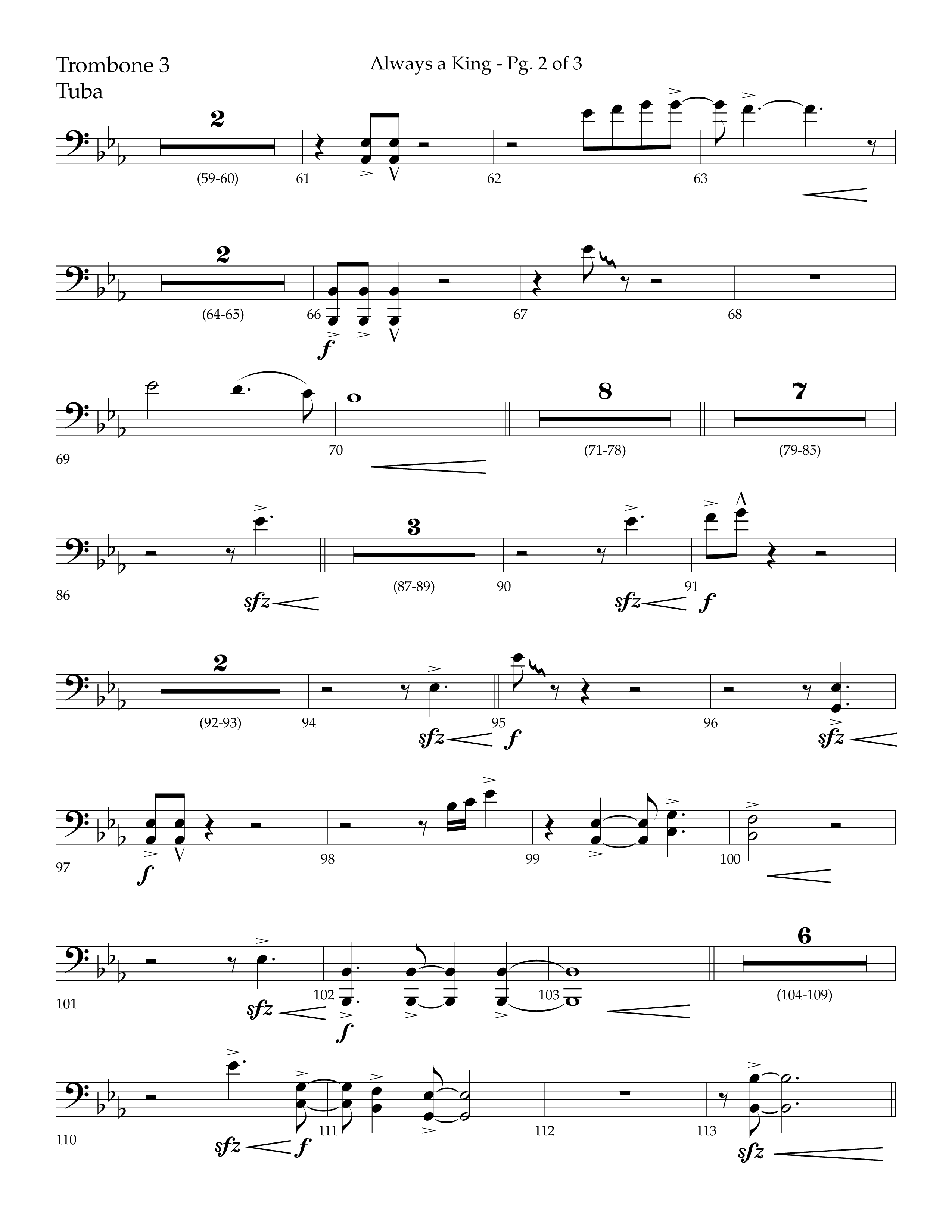 Always A King (Choral Anthem SATB) Trombone 3/Tuba (Lifeway Choral / Arr. John Bolin / Arr. Don Koch)