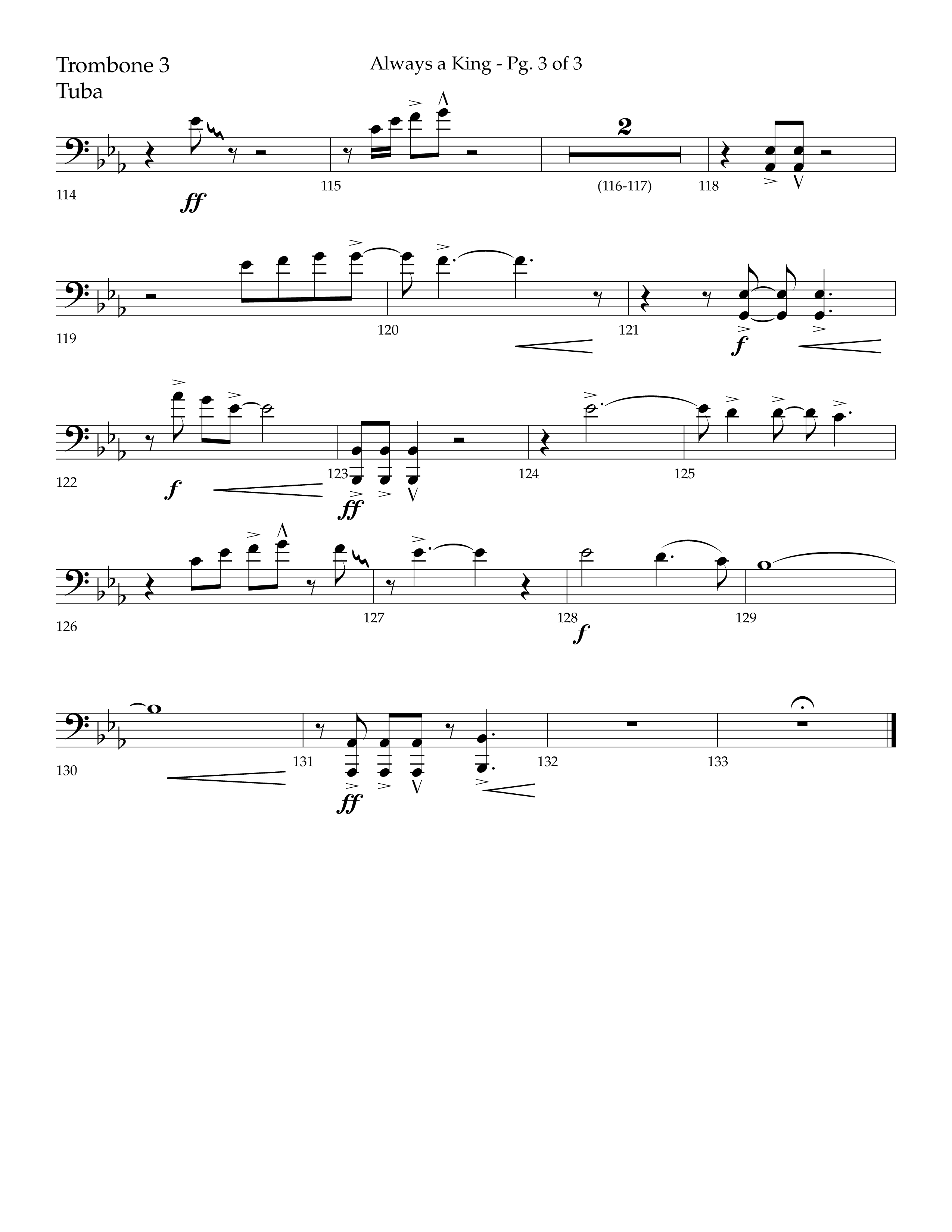 Always A King (Choral Anthem SATB) Trombone 3/Tuba (Lifeway Choral / Arr. John Bolin / Arr. Don Koch)