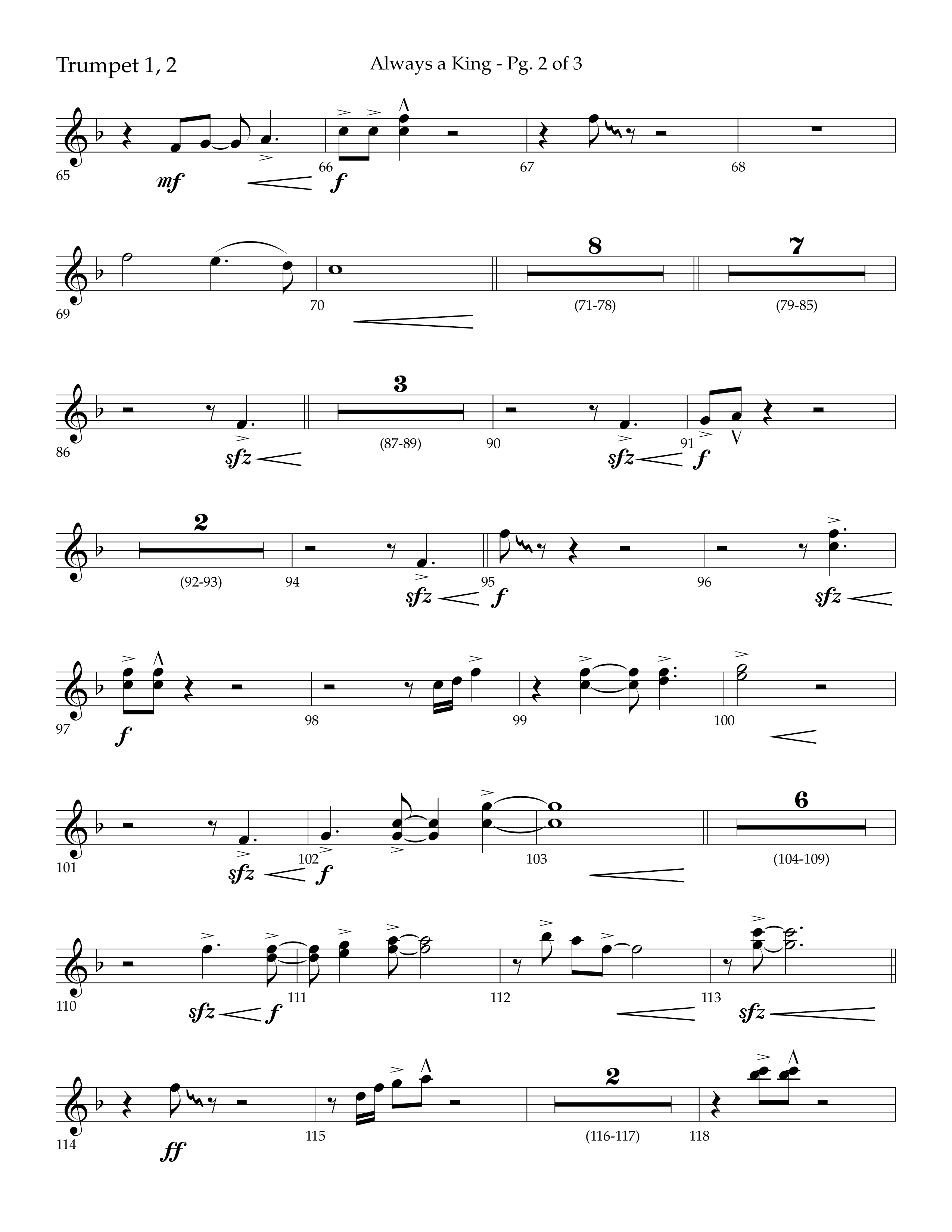 Always A King (Choral Anthem SATB) Trumpet 1,2 (Lifeway Choral / Arr. John Bolin / Arr. Don Koch)