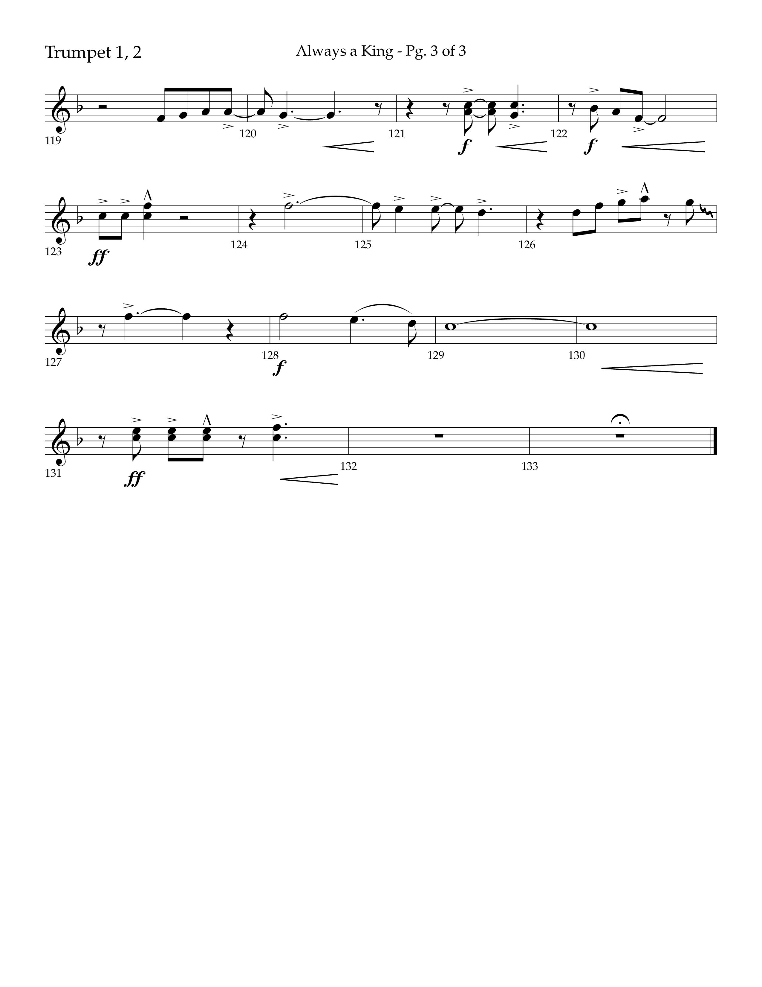 Always A King (Choral Anthem SATB) Trumpet 1,2 (Lifeway Choral / Arr. John Bolin / Arr. Don Koch)