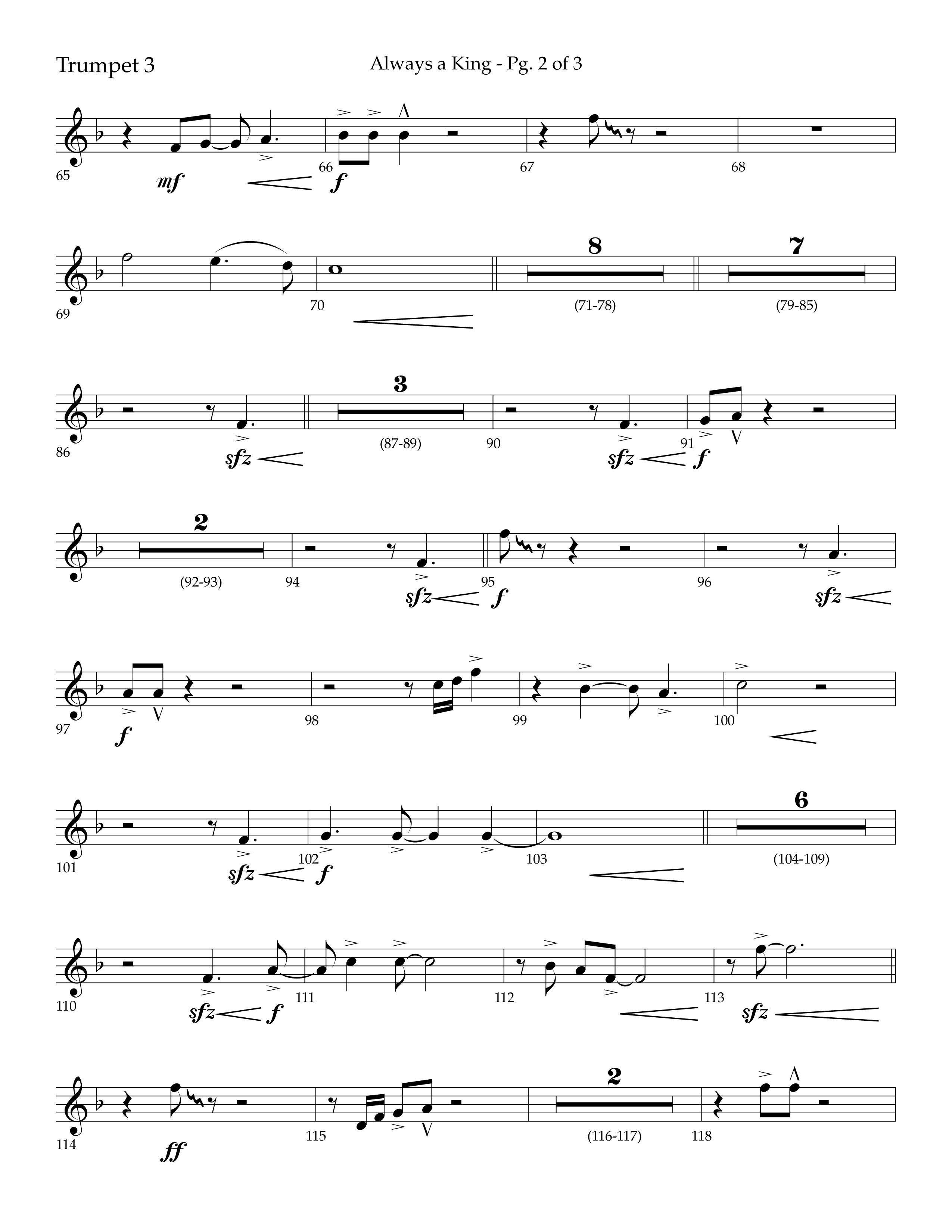 Always A King (Choral Anthem SATB) Trumpet 3 (Lifeway Choral / Arr. John Bolin / Arr. Don Koch)