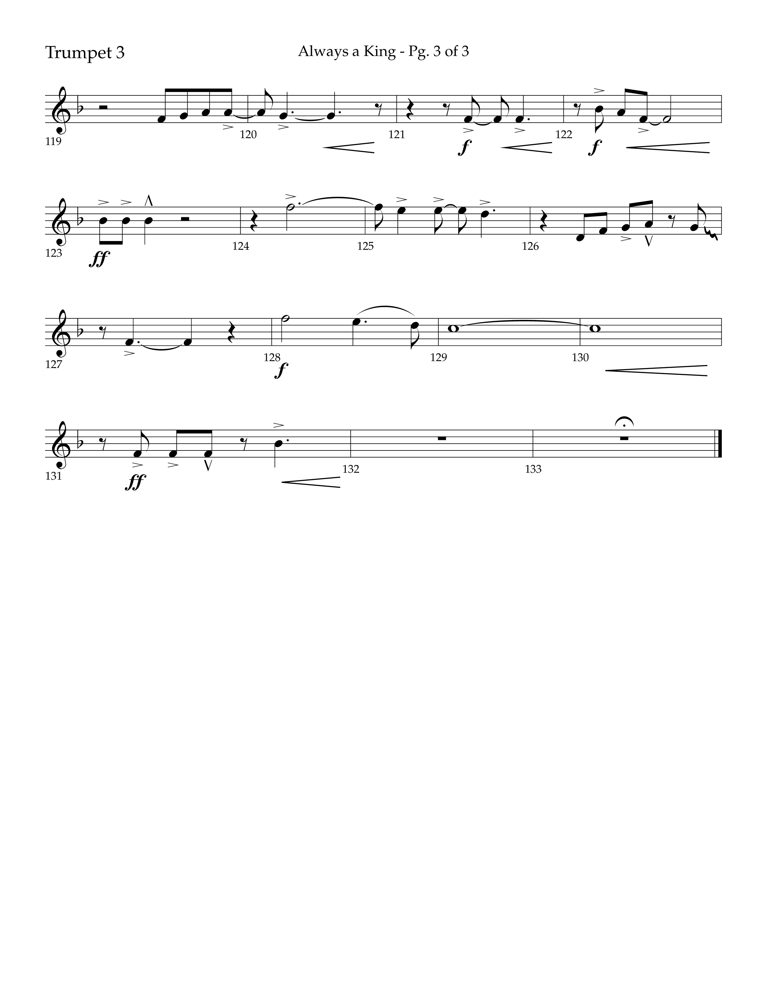 Always A King (Choral Anthem SATB) Trumpet 3 (Lifeway Choral / Arr. John Bolin / Arr. Don Koch)