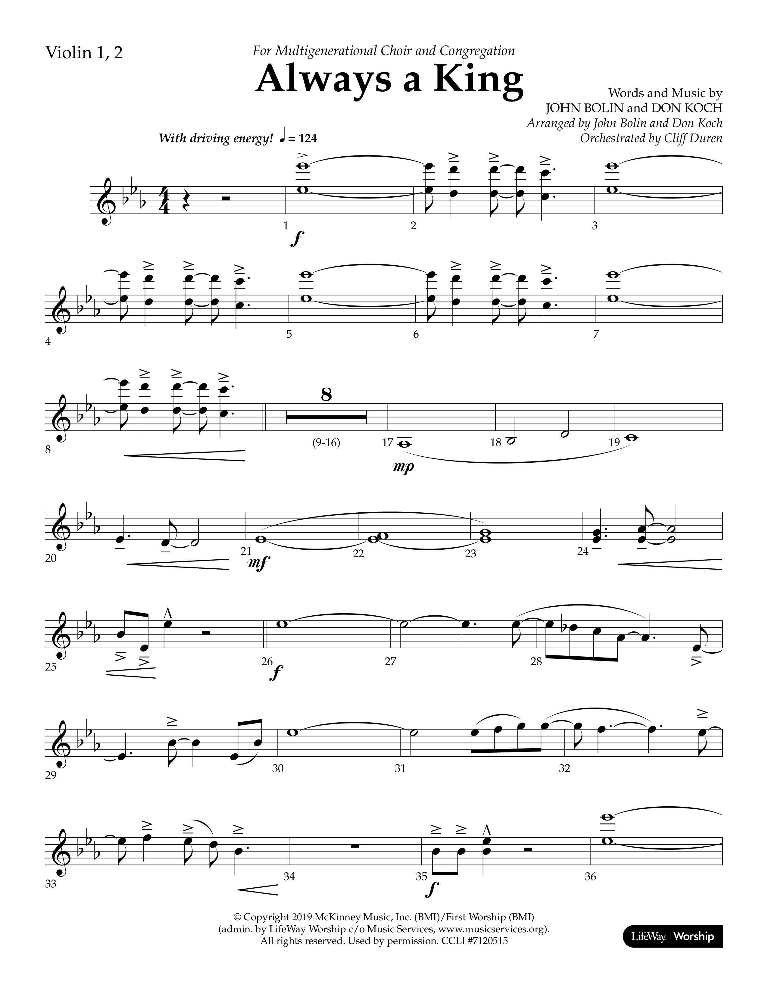 Always A King (Choral Anthem SATB) Violin 1/2 (Lifeway Choral / Arr. John Bolin / Arr. Don Koch)