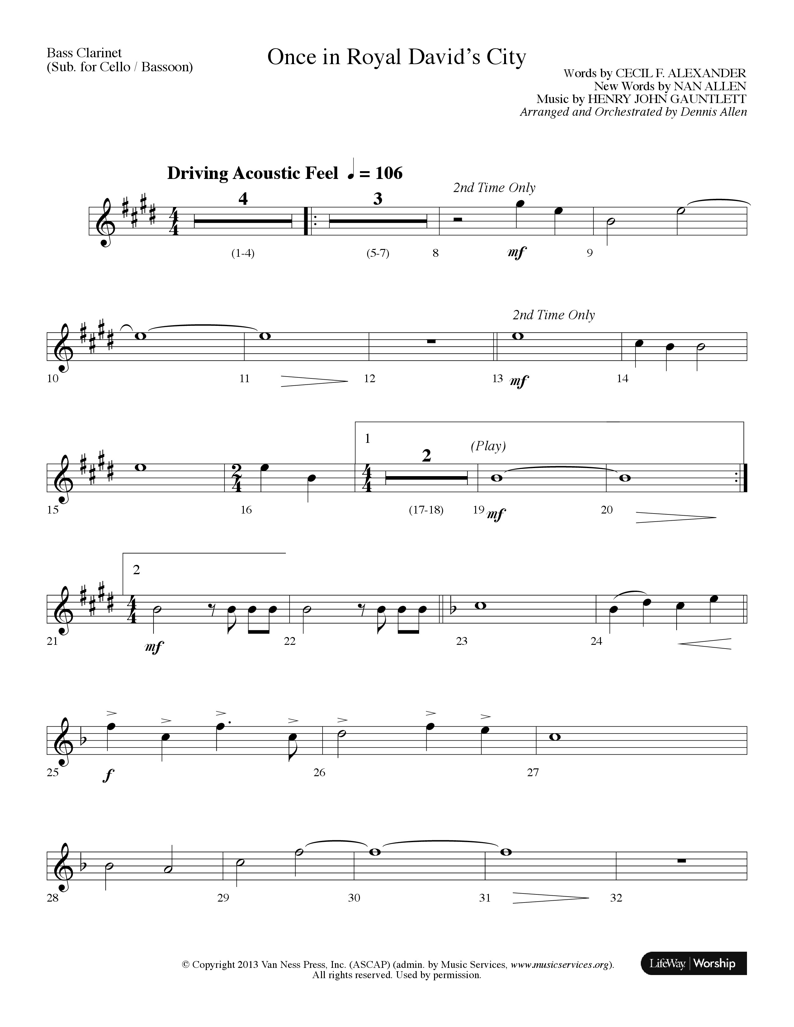 Once In Royal David's City (Choral Anthem SATB) Bass Clarinet (Lifeway Choral / Arr. Dennis Allen)