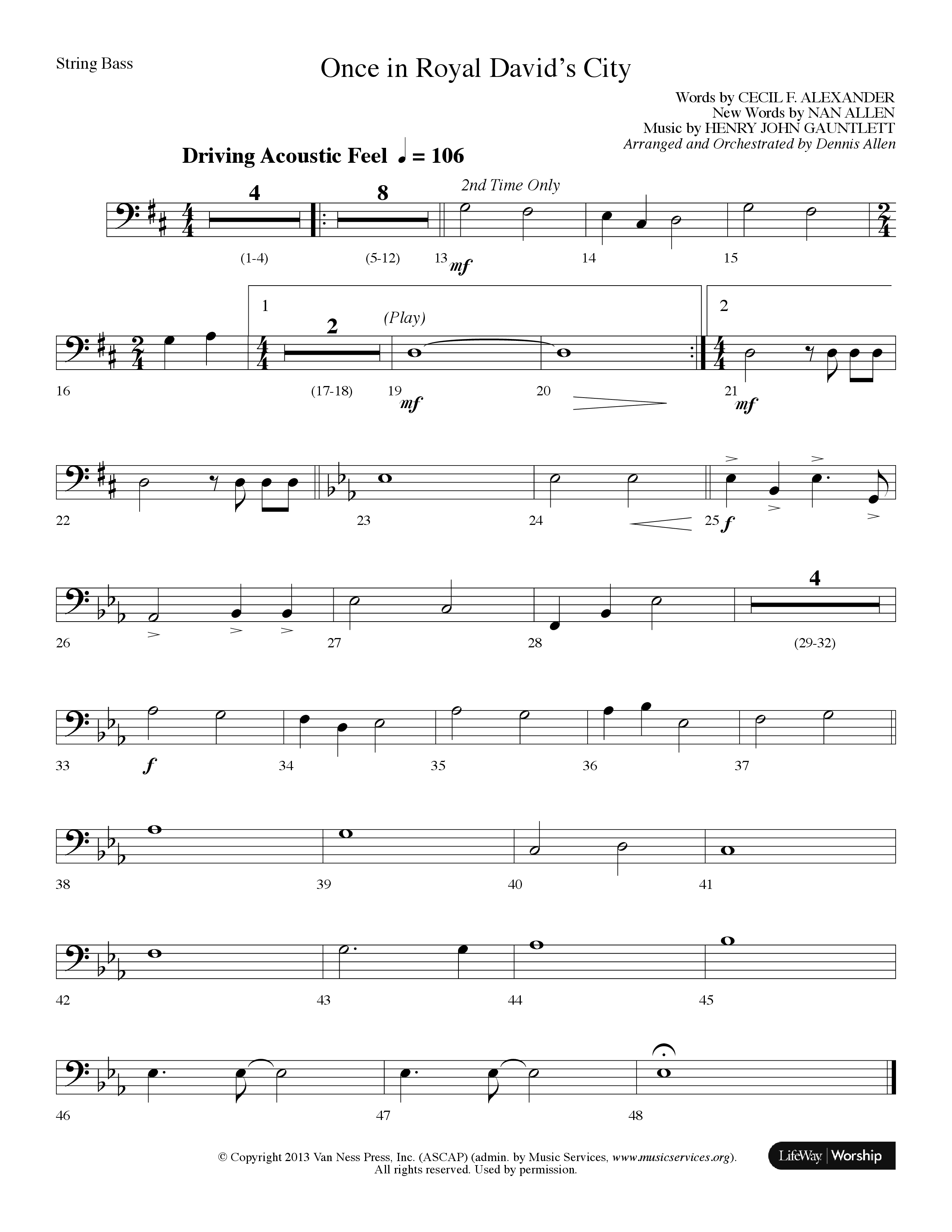 Once In Royal David's City (Choral Anthem SATB) String Bass (Lifeway Choral / Arr. Dennis Allen)