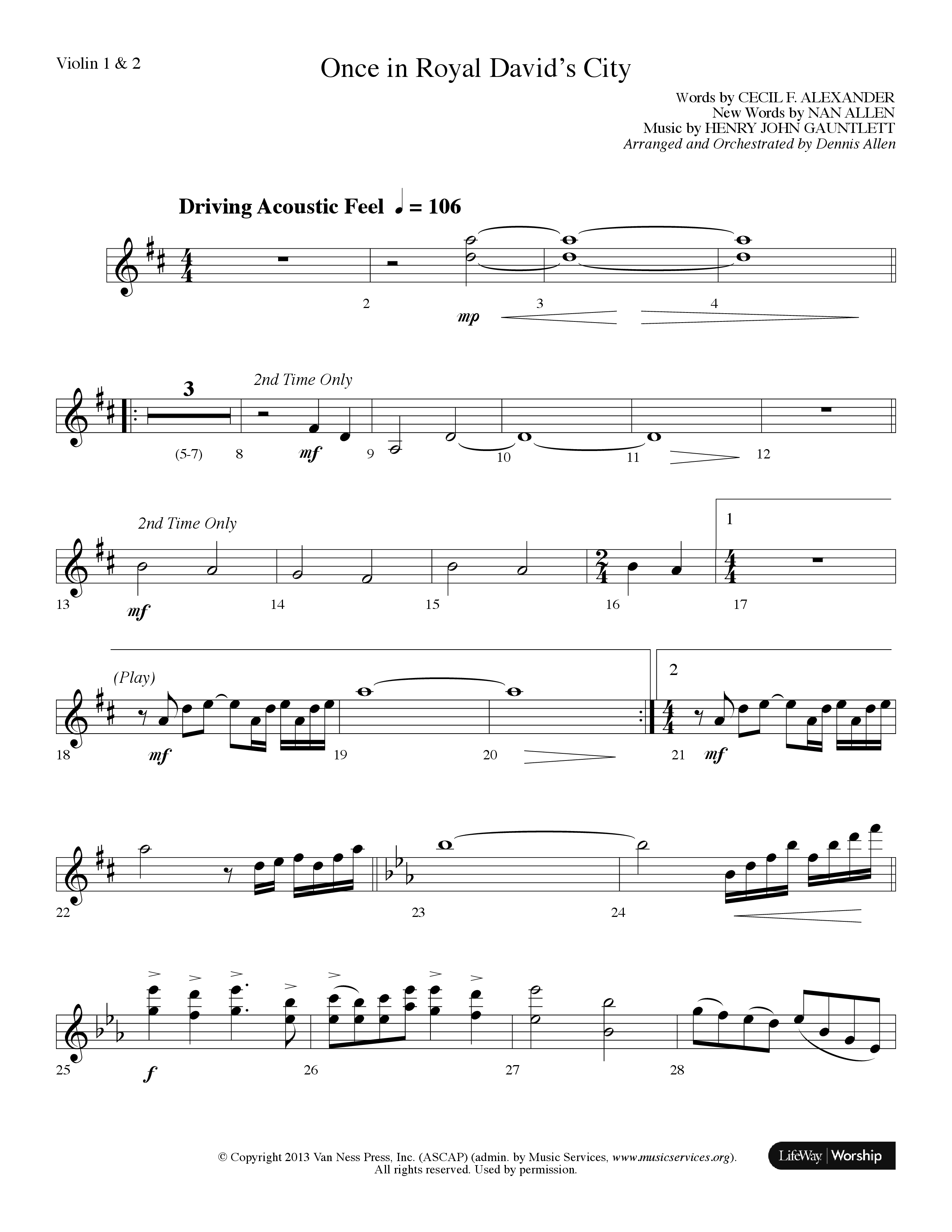 Once In Royal David's City (Choral Anthem SATB) Violin 1/2 (Lifeway Choral / Arr. Dennis Allen)