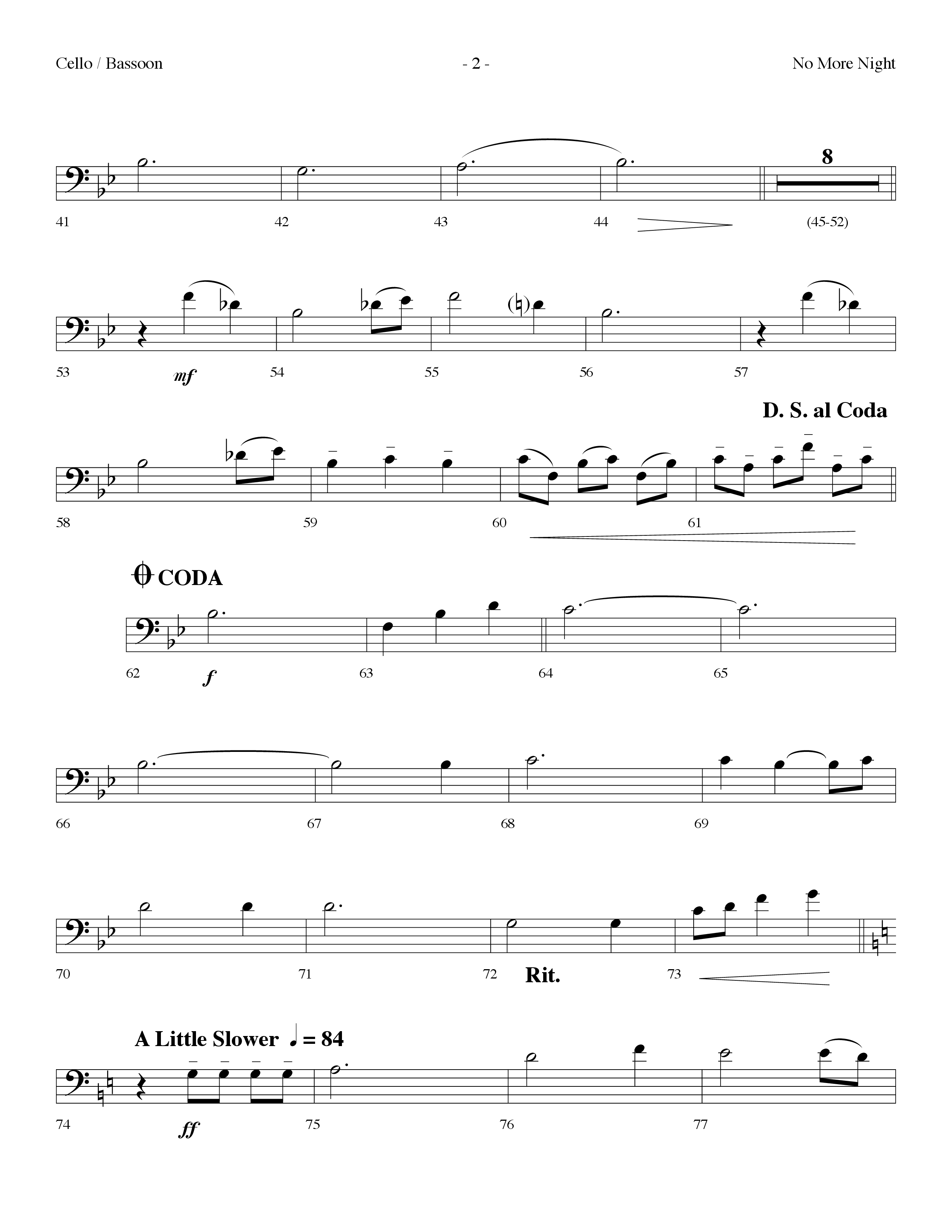 No More Night (Choral Anthem SATB) Cello (Lifeway Choral / Arr. Dennis Allen)