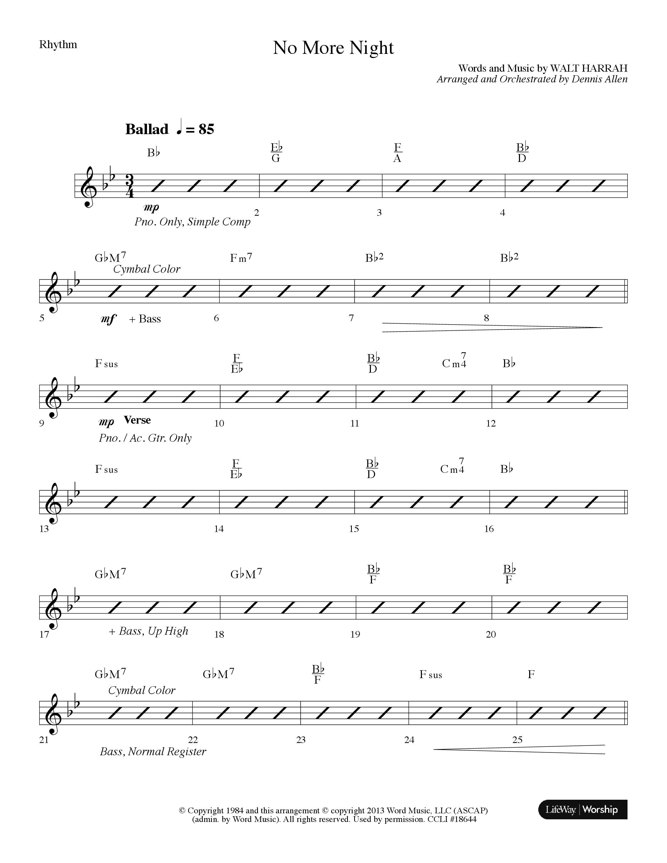 No More Night (Choral Anthem SATB) Rhythm Chart (Lifeway Choral / Arr. Dennis Allen)