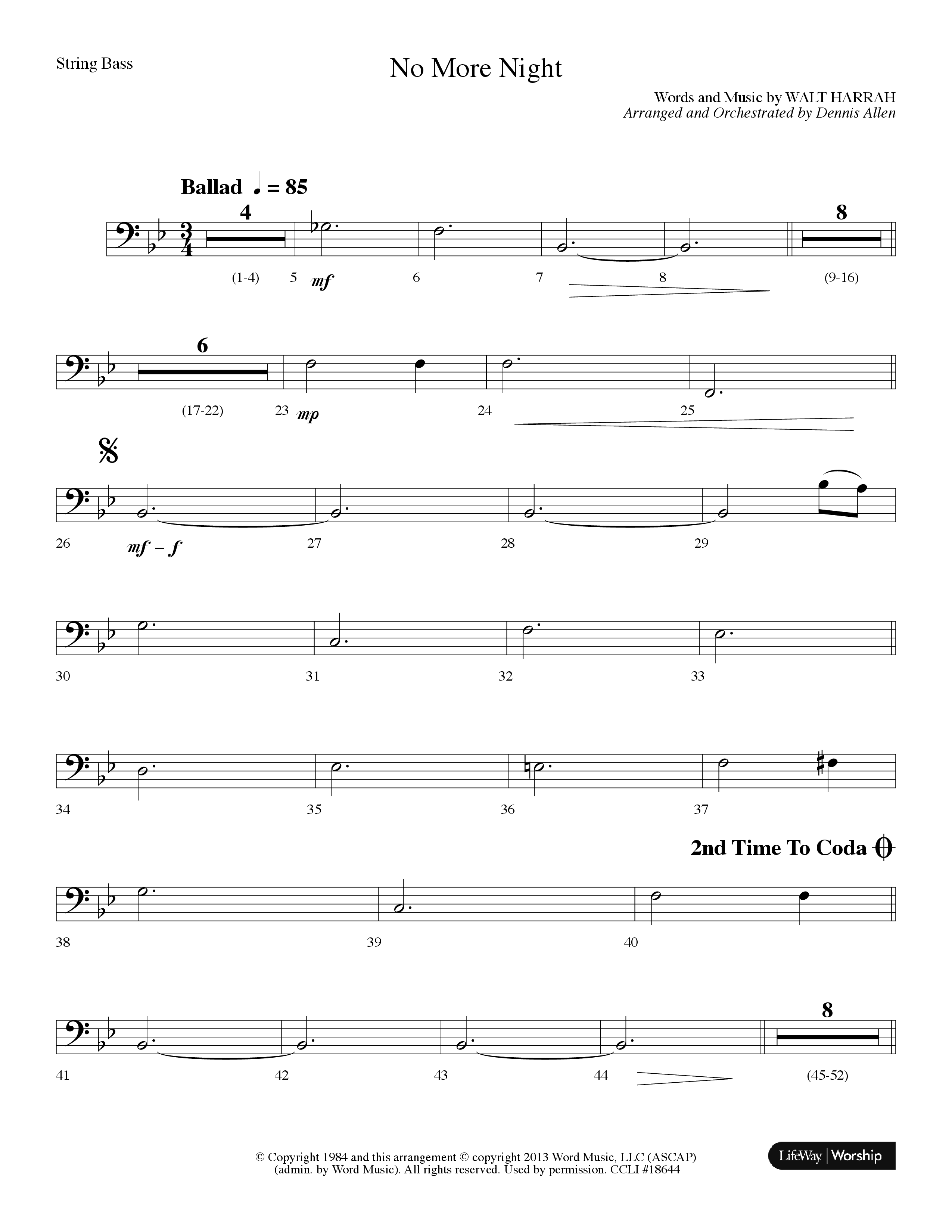 No More Night (Choral Anthem SATB) String Bass (Lifeway Choral / Arr. Dennis Allen)