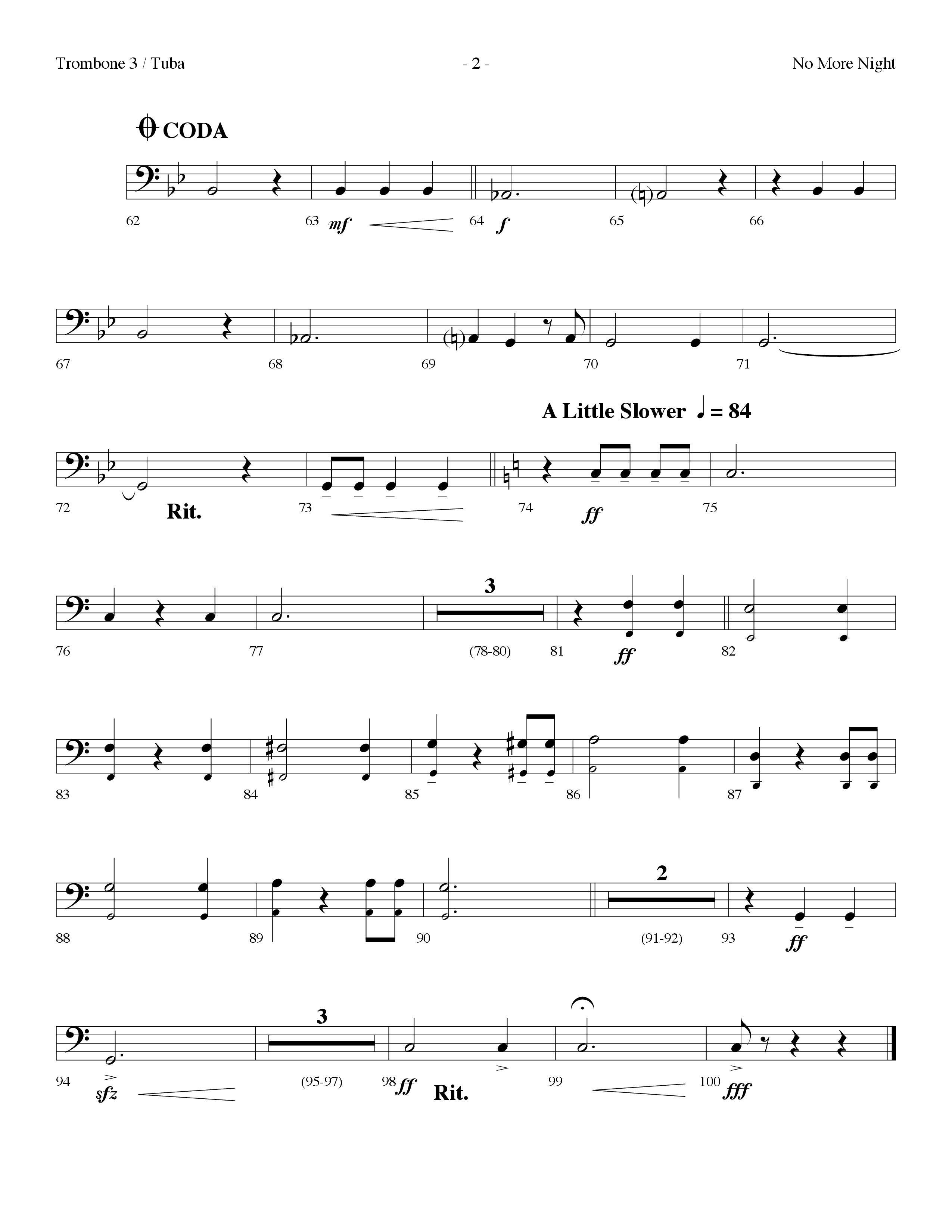 No More Night (Choral Anthem SATB) Trombone 3/Tuba (Lifeway Choral / Arr. Dennis Allen)