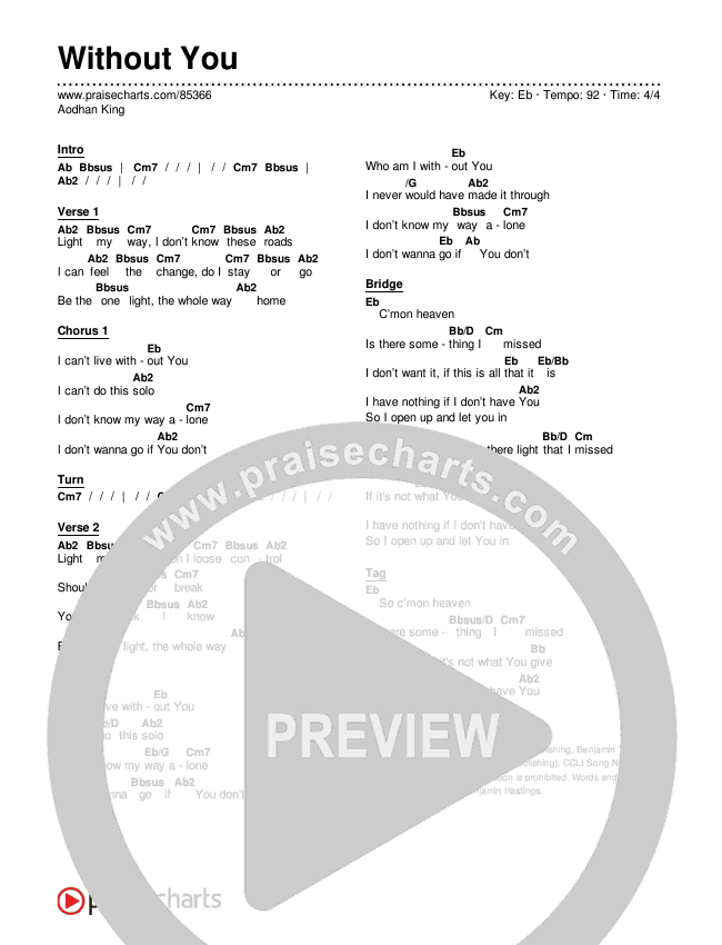 Without You Chords & Lyrics (Aodhan King)