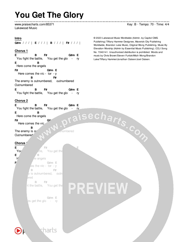 You Get The Glory Chords & Lyrics (Lakewood Music)