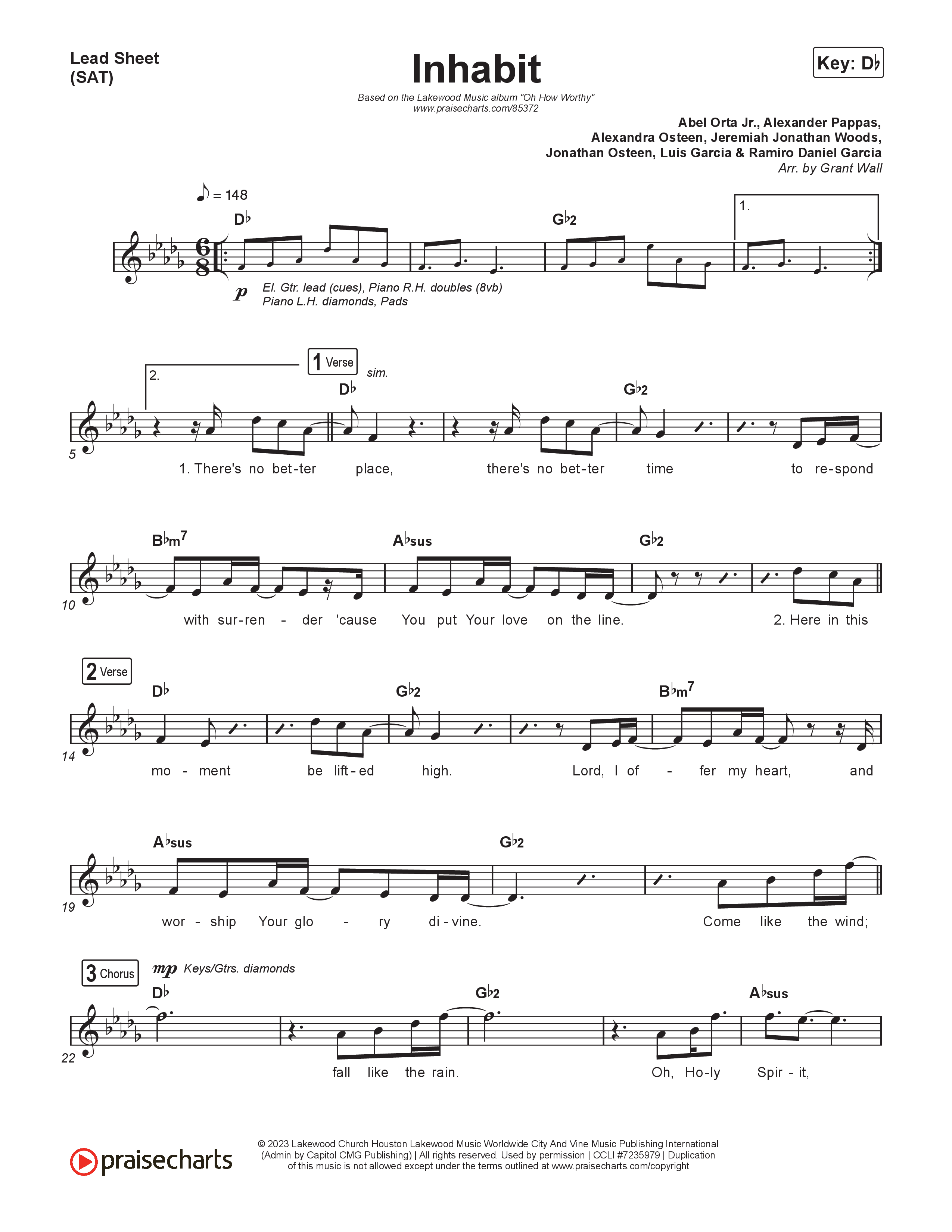 Inhabit Lead Sheet (SAT) (Lakewood Music)
