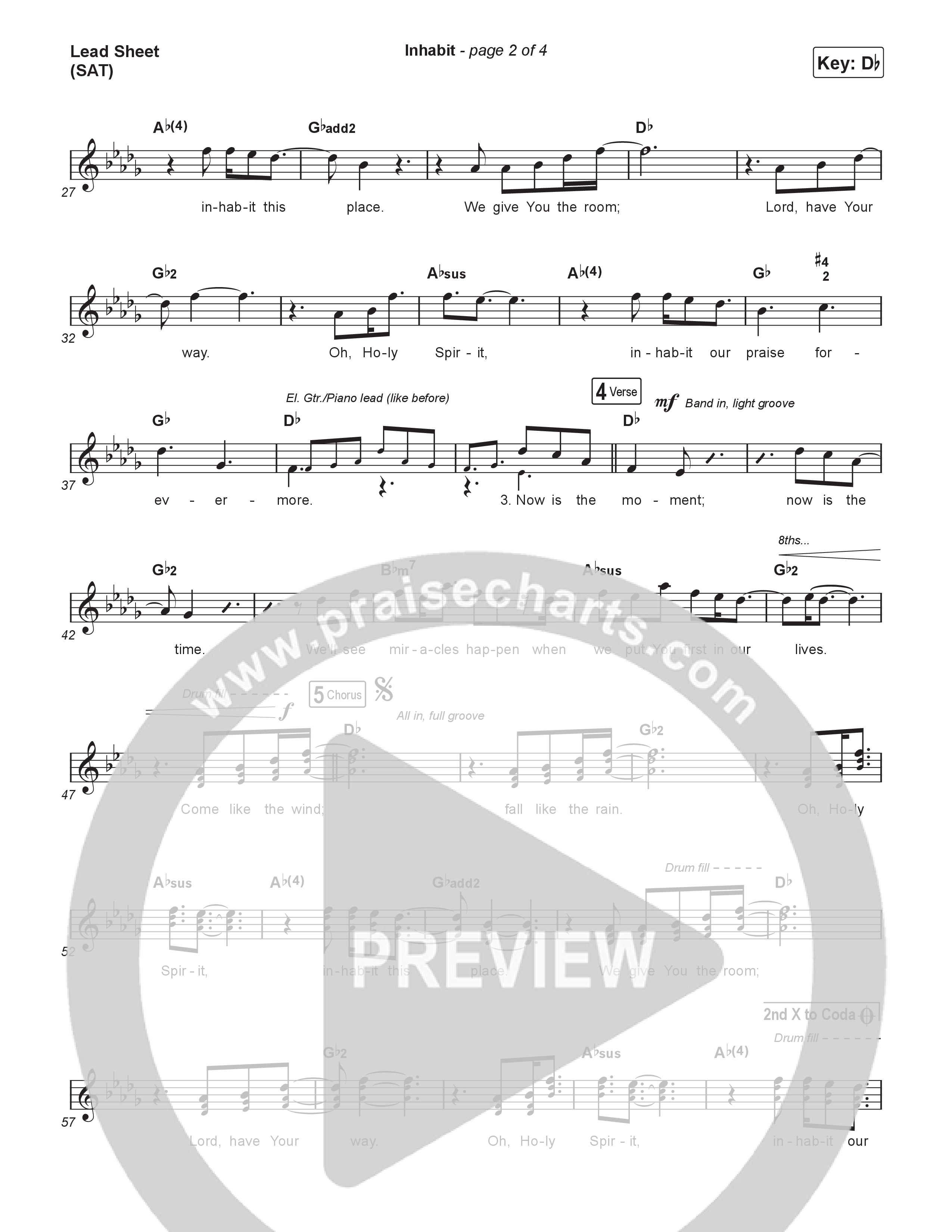 Inhabit Lead Sheet (SAT) (Lakewood Music)