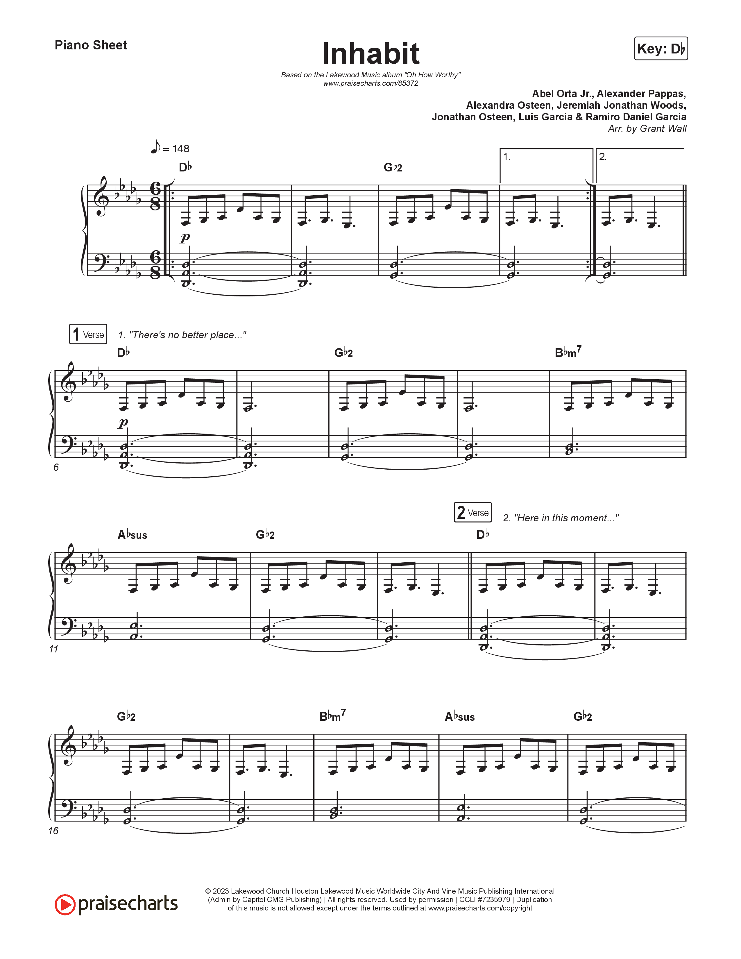 Inhabit Piano Sheet (Lakewood Music)