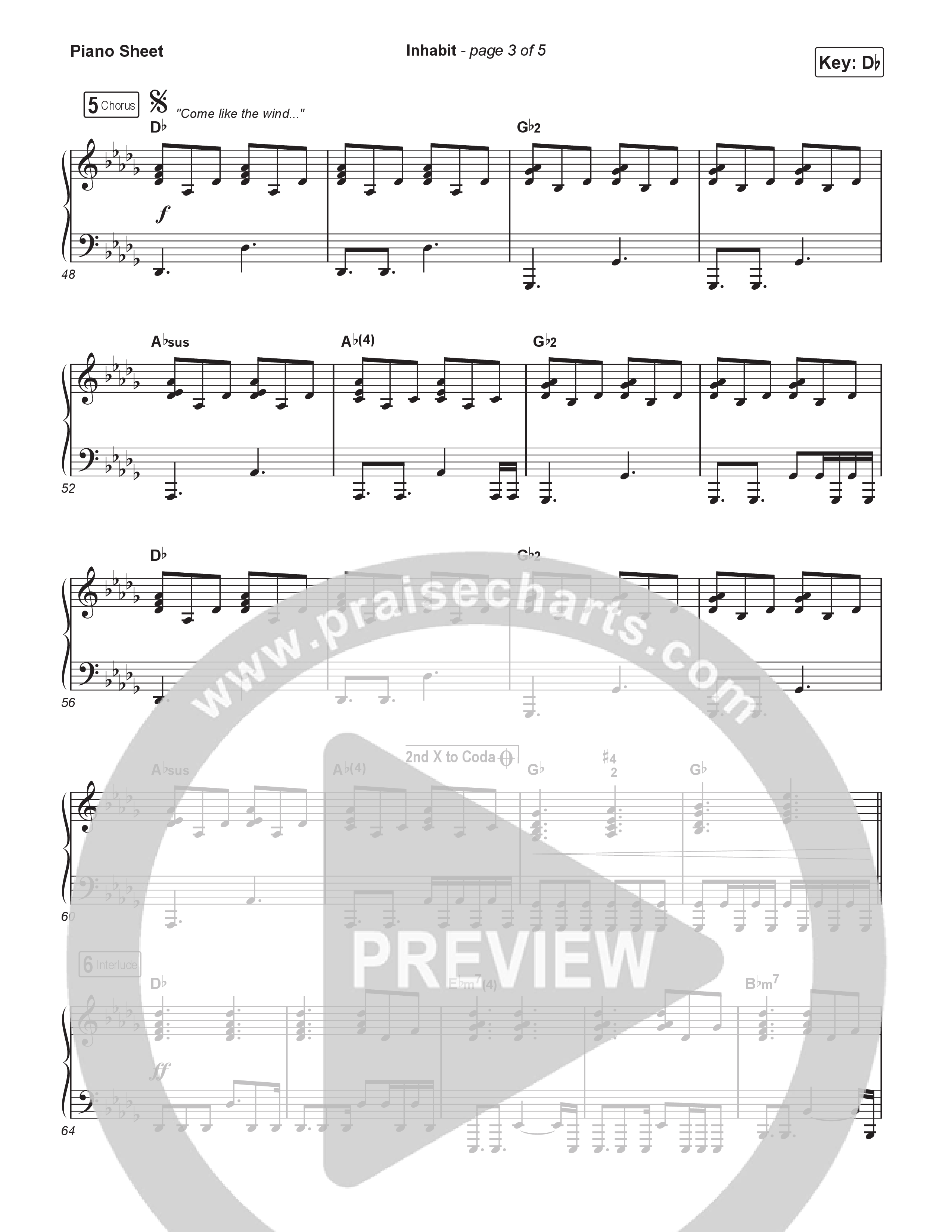 Inhabit Piano Sheet (Lakewood Music)