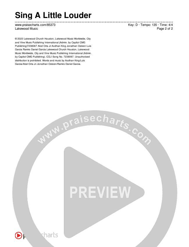 Sing A Little Louder Chords & Lyrics (Lakewood Music)