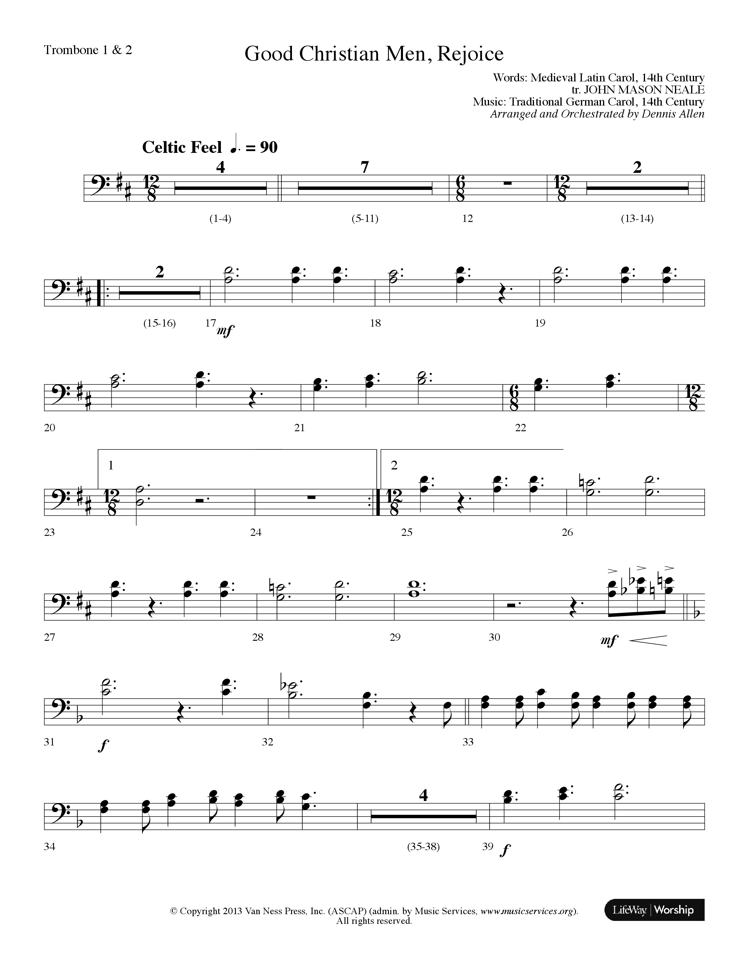 Good Christian Men Rejoice (Choral Anthem SATB) Trombone 1/2 (Lifeway Choral / Arr. Dennis Allen)