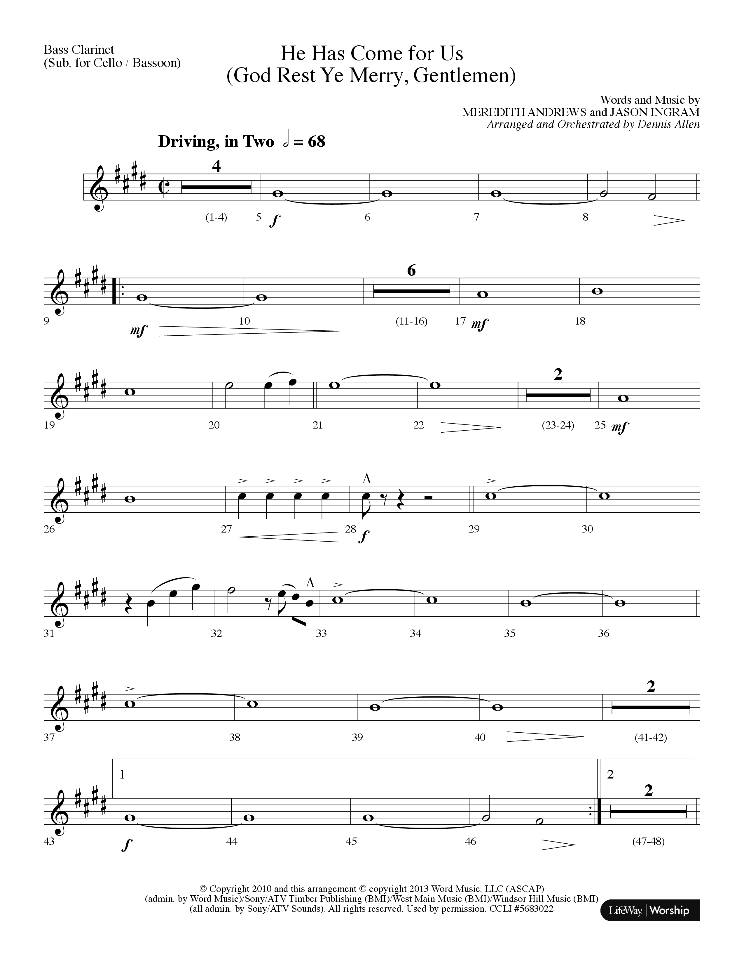 He Has Come For Us (God Rest Ye Merry Gentlemen) (Choral Anthem SATB) Bass Clarinet (Lifeway Choral / Arr. Dennis Allen)