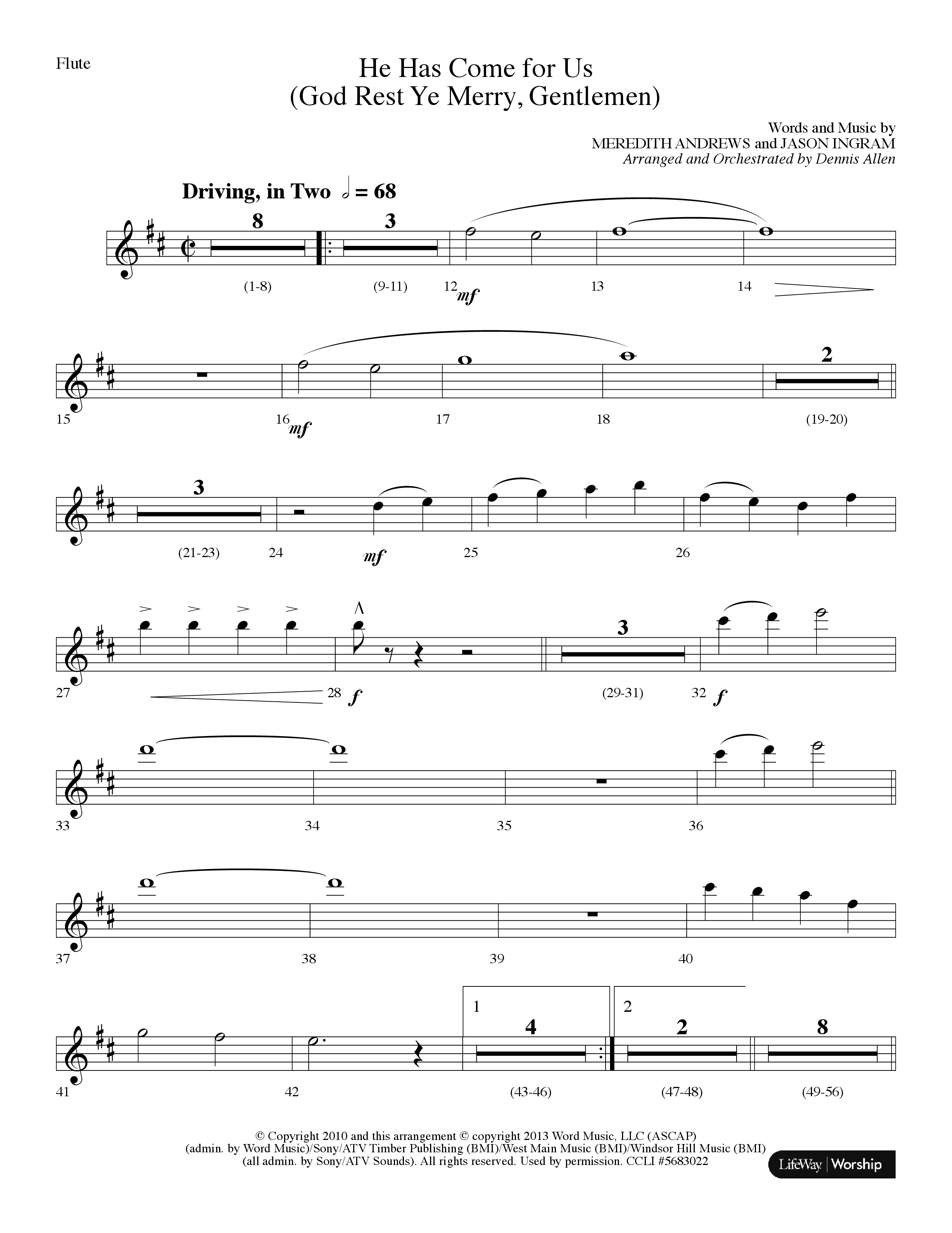 He Has Come For Us (God Rest Ye Merry Gentlemen) (Choral Anthem SATB) Flute (Lifeway Choral / Arr. Dennis Allen)