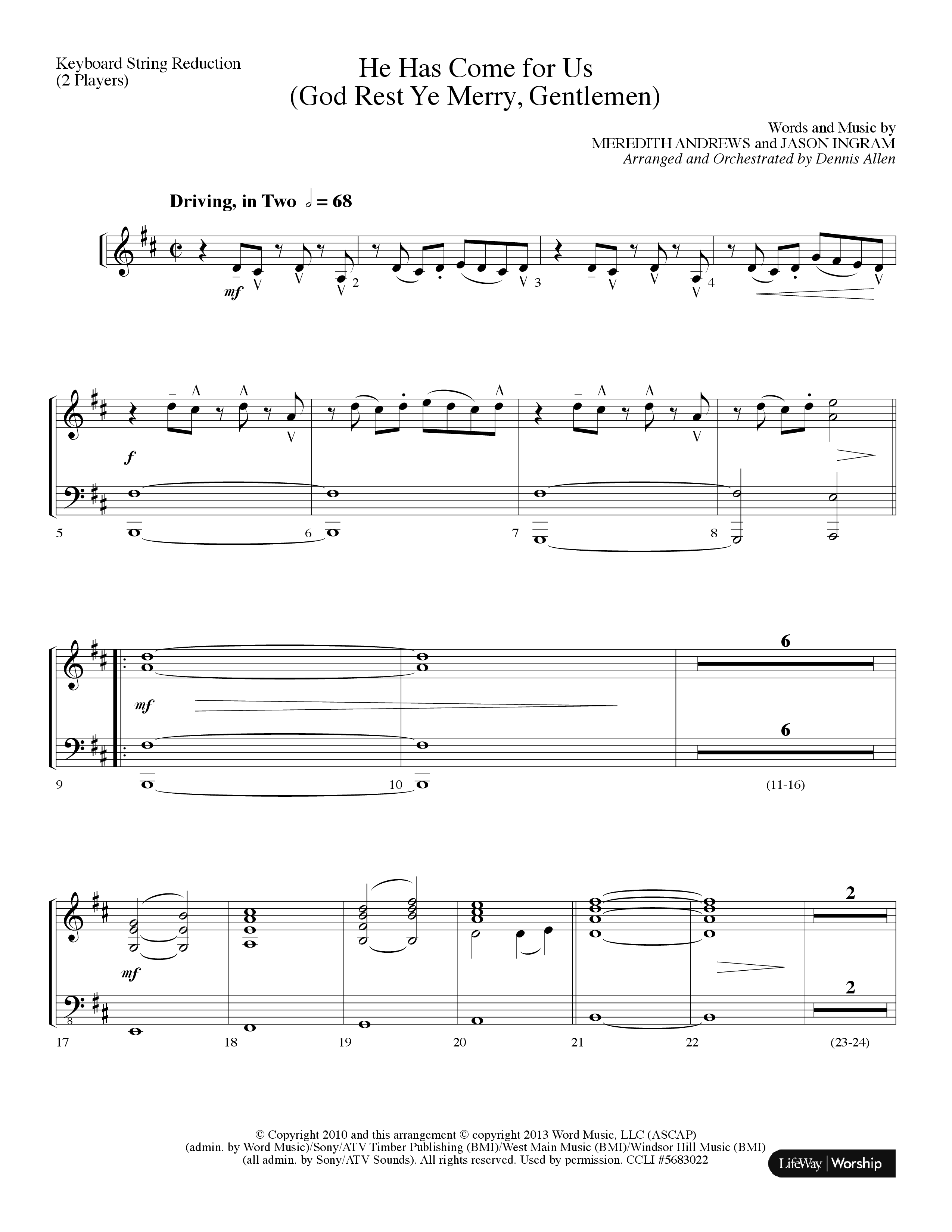 He Has Come For Us (God Rest Ye Merry Gentlemen) (Choral Anthem SATB) String Reduction (Lifeway Choral / Arr. Dennis Allen)