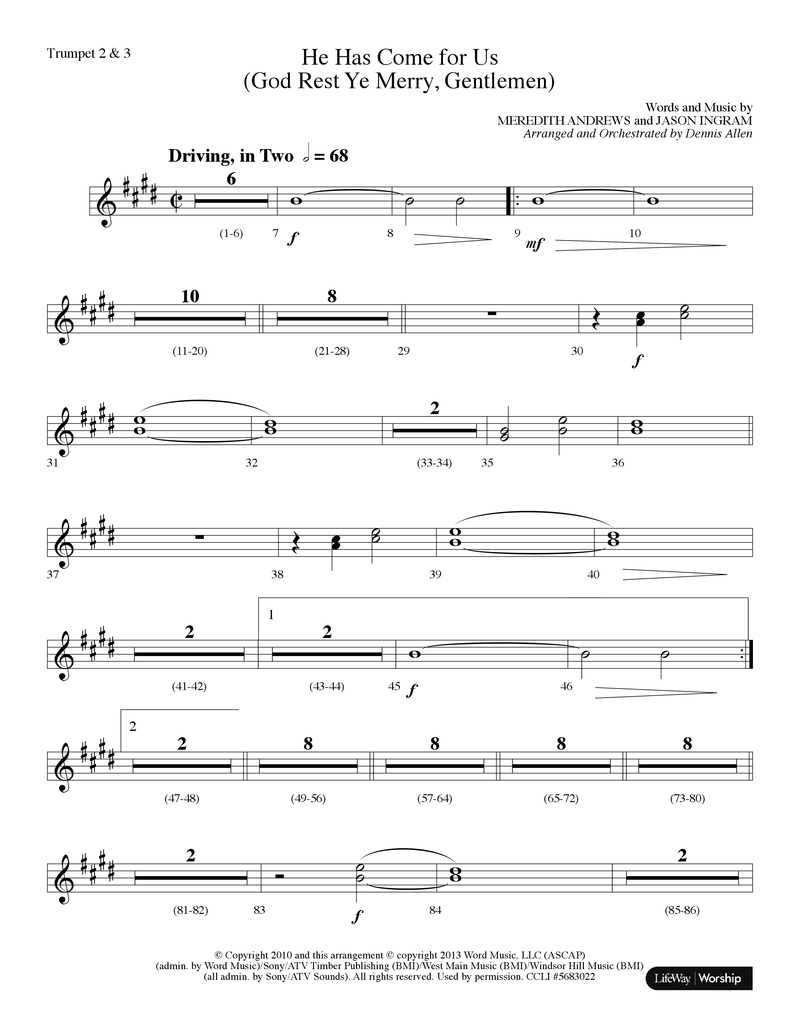 He Has Come For Us (God Rest Ye Merry Gentlemen) (Choral Anthem SATB) Trumpet 2/3 (Lifeway Choral / Arr. Dennis Allen)