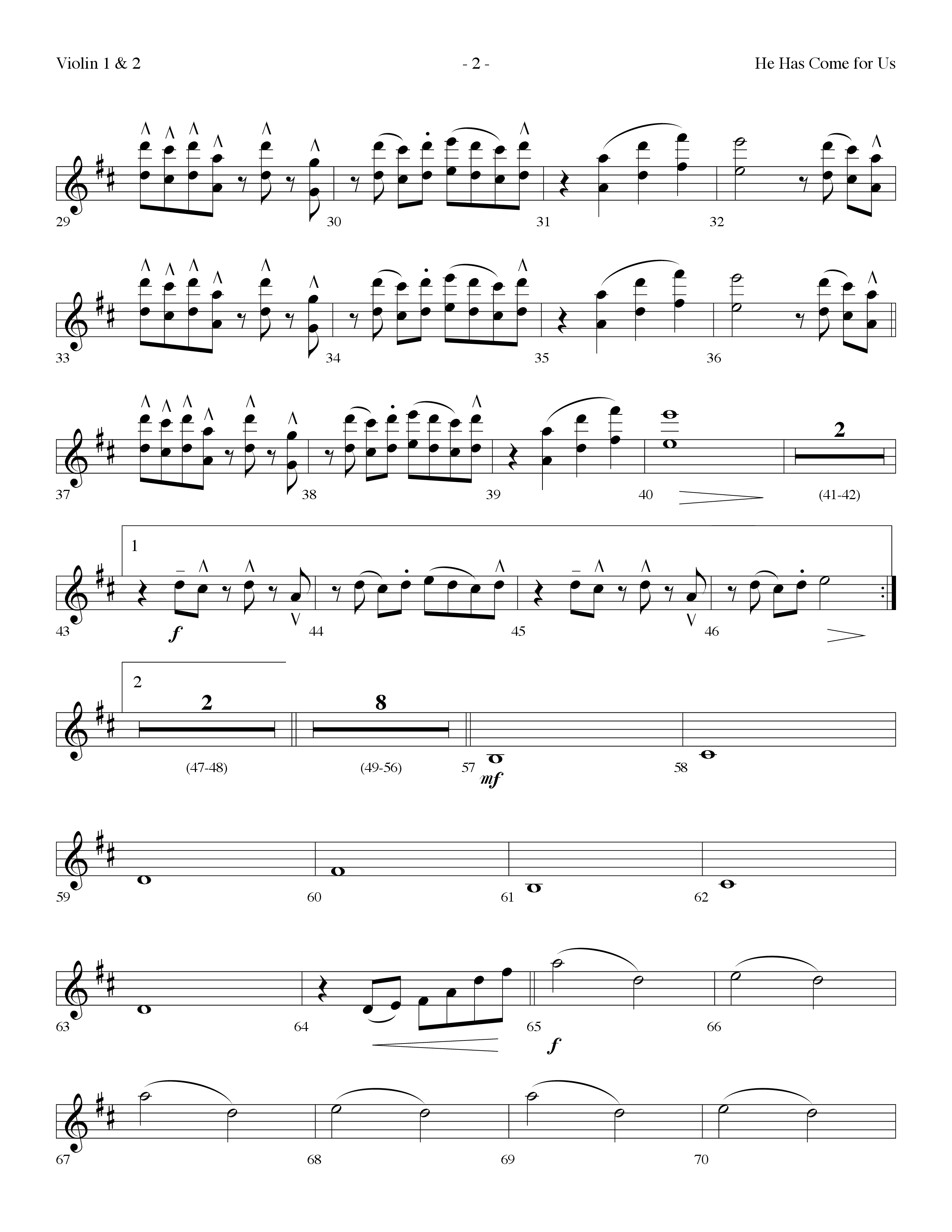 He Has Come For Us (God Rest Ye Merry Gentlemen) (Choral Anthem SATB) Violin 1/2 (Lifeway Choral / Arr. Dennis Allen)