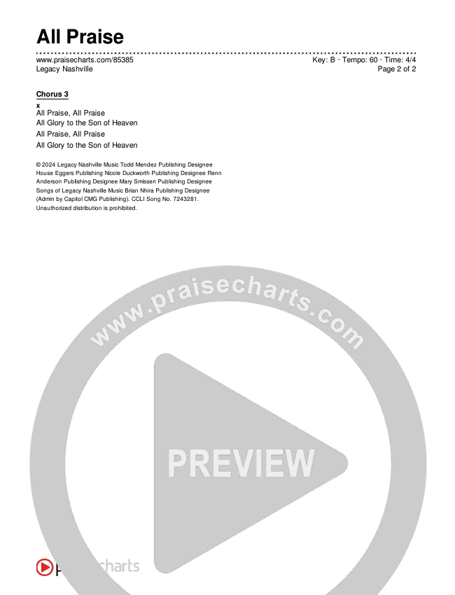 All Praise Chords & Lyrics (Legacy Nashville)