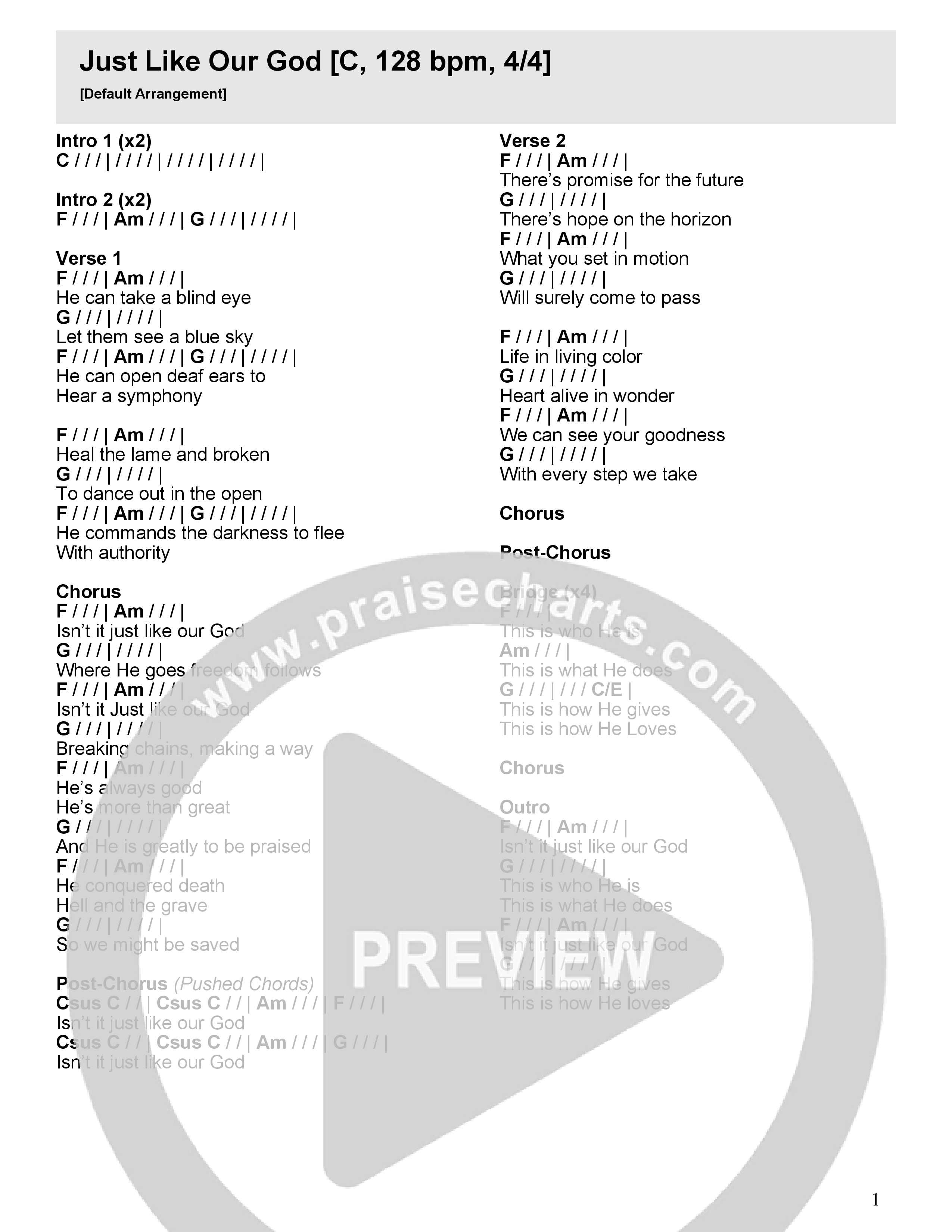 Just Like Our God Chord Chart (River Valley Worship / Ryan Williams)