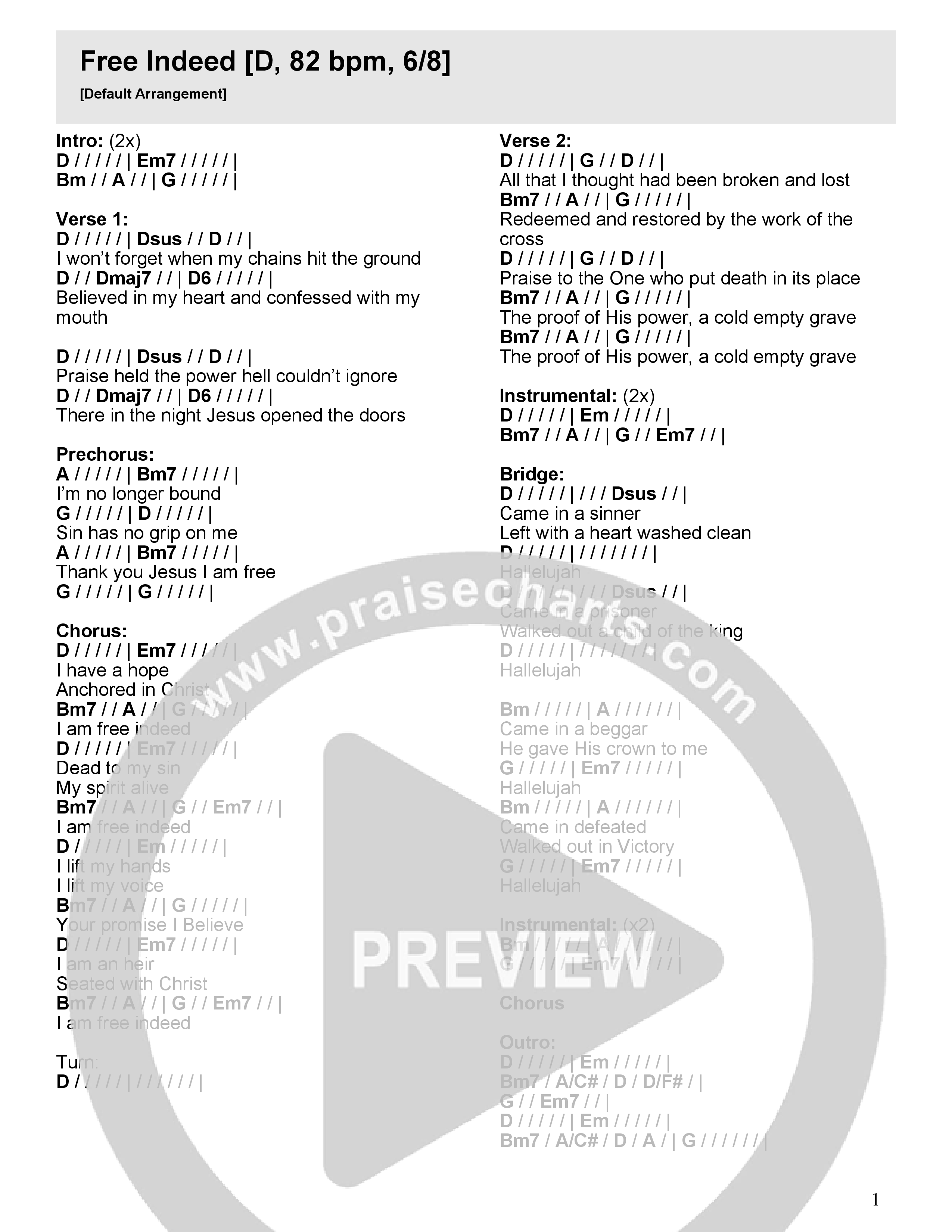 Free Indeed Chord Chart (River Valley Worship)